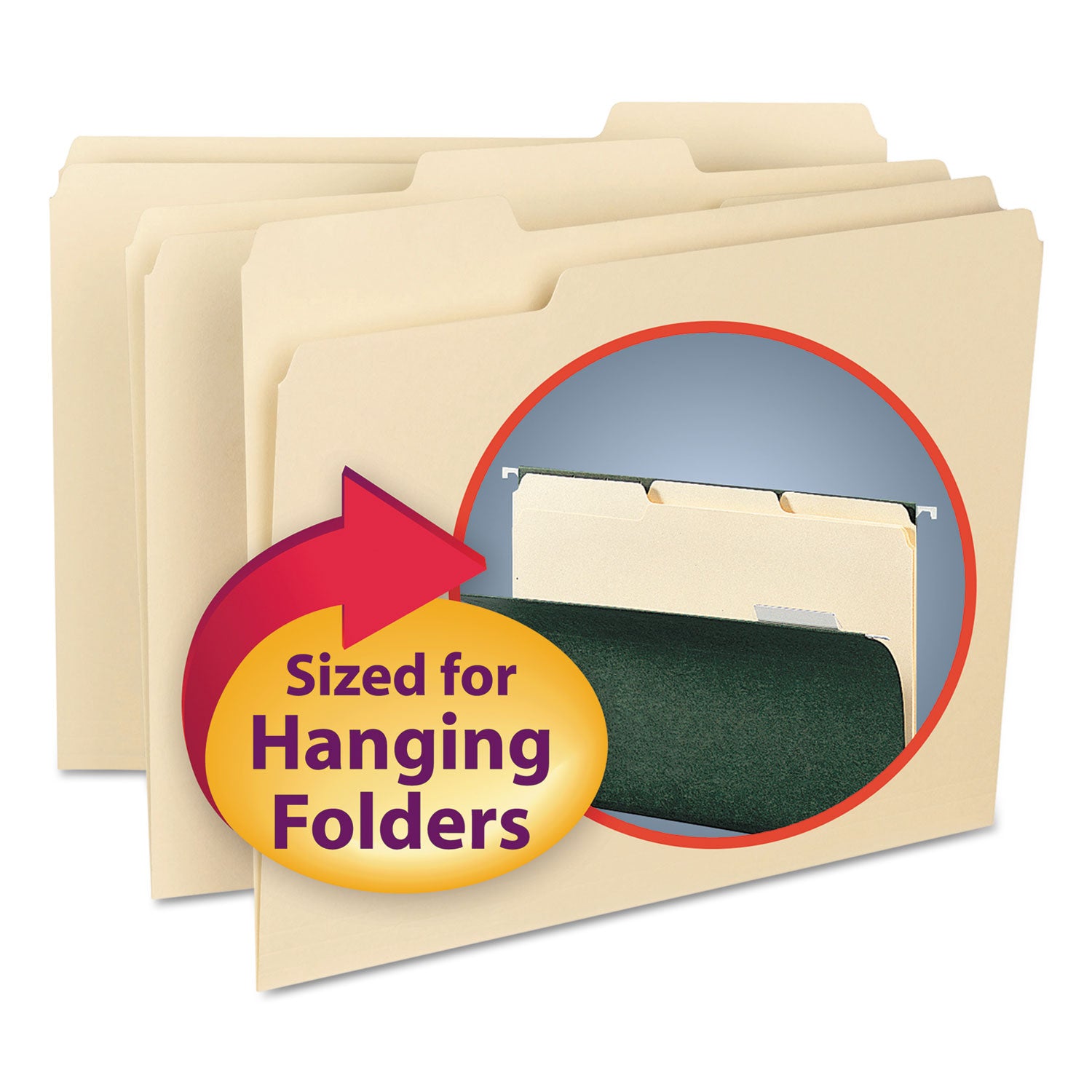 Smead™ Interior File Folders, 1/3-Cut Tabs: Assorted, Letter Size, 0.75" Expansion, Manila, 100/Box