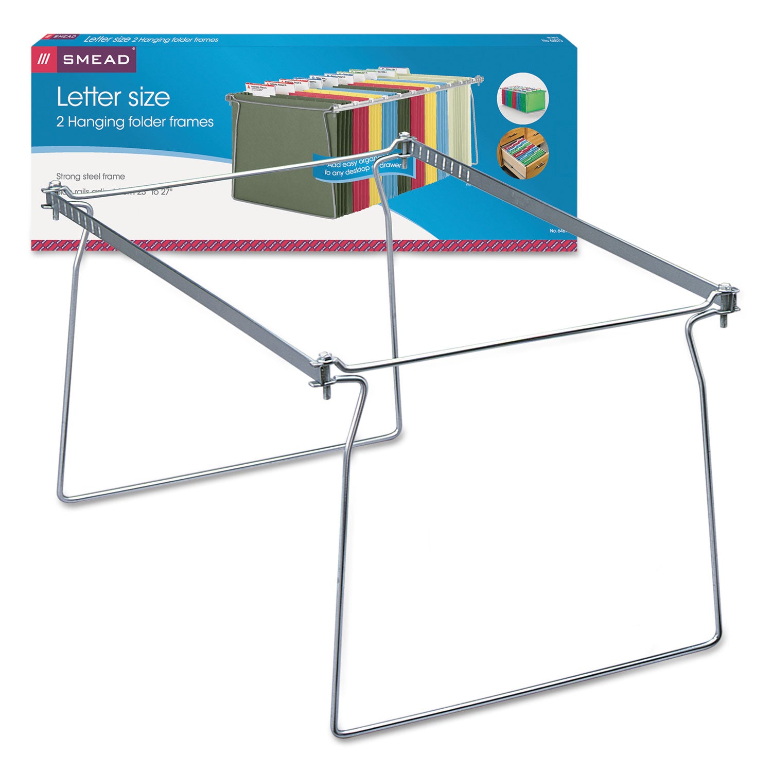 Smead™ Steel Hanging Folder Drawer Frame, Letter Size, 23" to 27" Long, Gray, 2/Pack