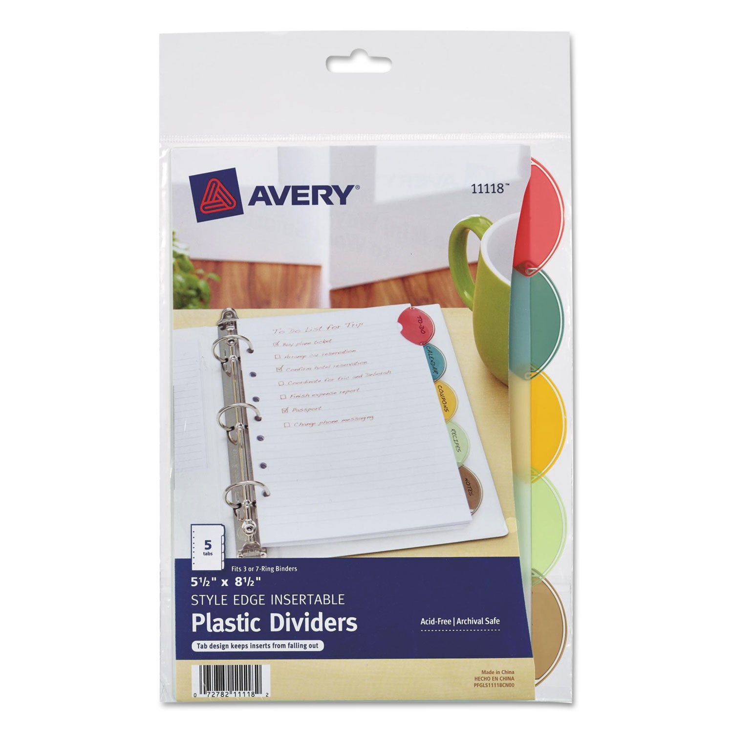 Avery® Insertable Style Edge Tab Plastic Dividers, 7-Hole Punched, 5-Tab, 8.5 x 5.5, Translucent, 1 Set