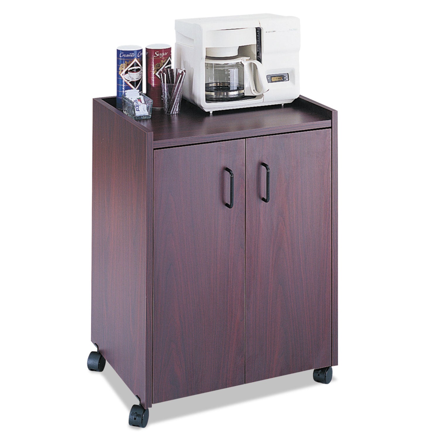 Safco® Mobile Refreshment Center, Engineered Wood, 3 Shelves, 23" x 18" x 31", Mahogany