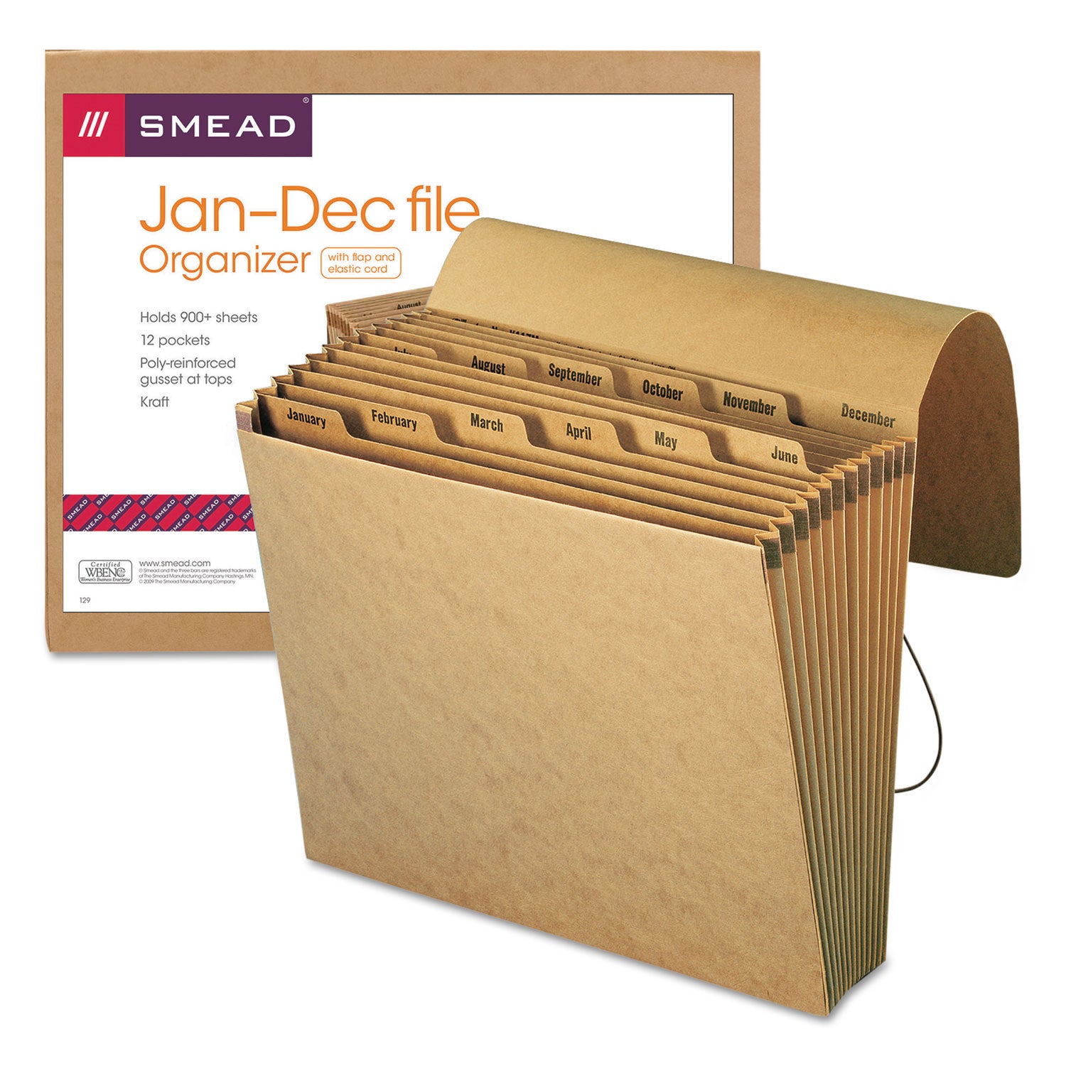 Smead™ Indexed Expanding Kraft Files, 12 Sections, Elastic Cord Closure, 1/12-Cut Tabs, Letter Size, Kraft