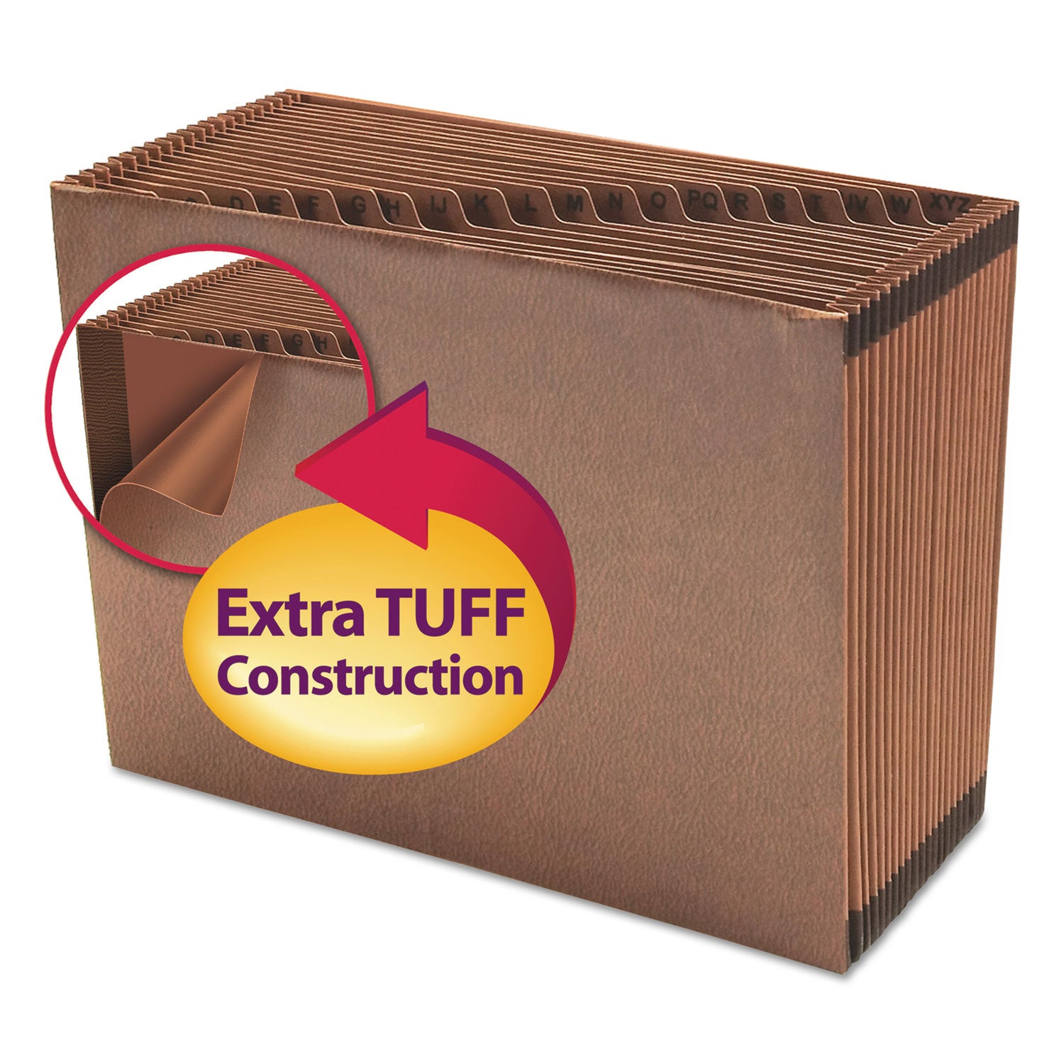 Smead™ TUFF Expanding Open-Top Stadium File, 21 Sections, 1/21-Cut Tabs, Letter Size, Redrope