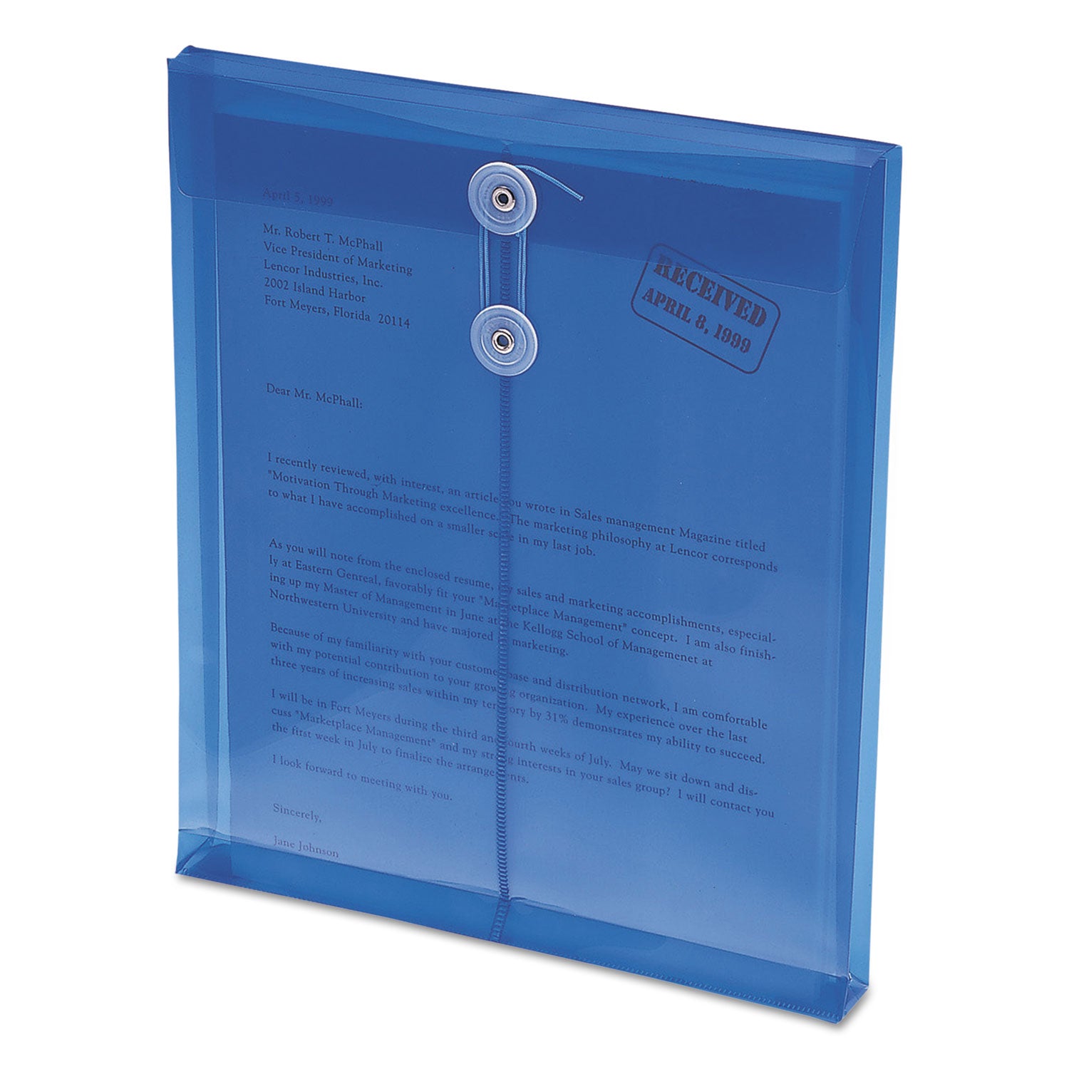 Smead™ Poly String and Button Interoffice Envelopes, Open-End (Vertical), 9.75 x 11.63, Transparent Blue, 5/Pack