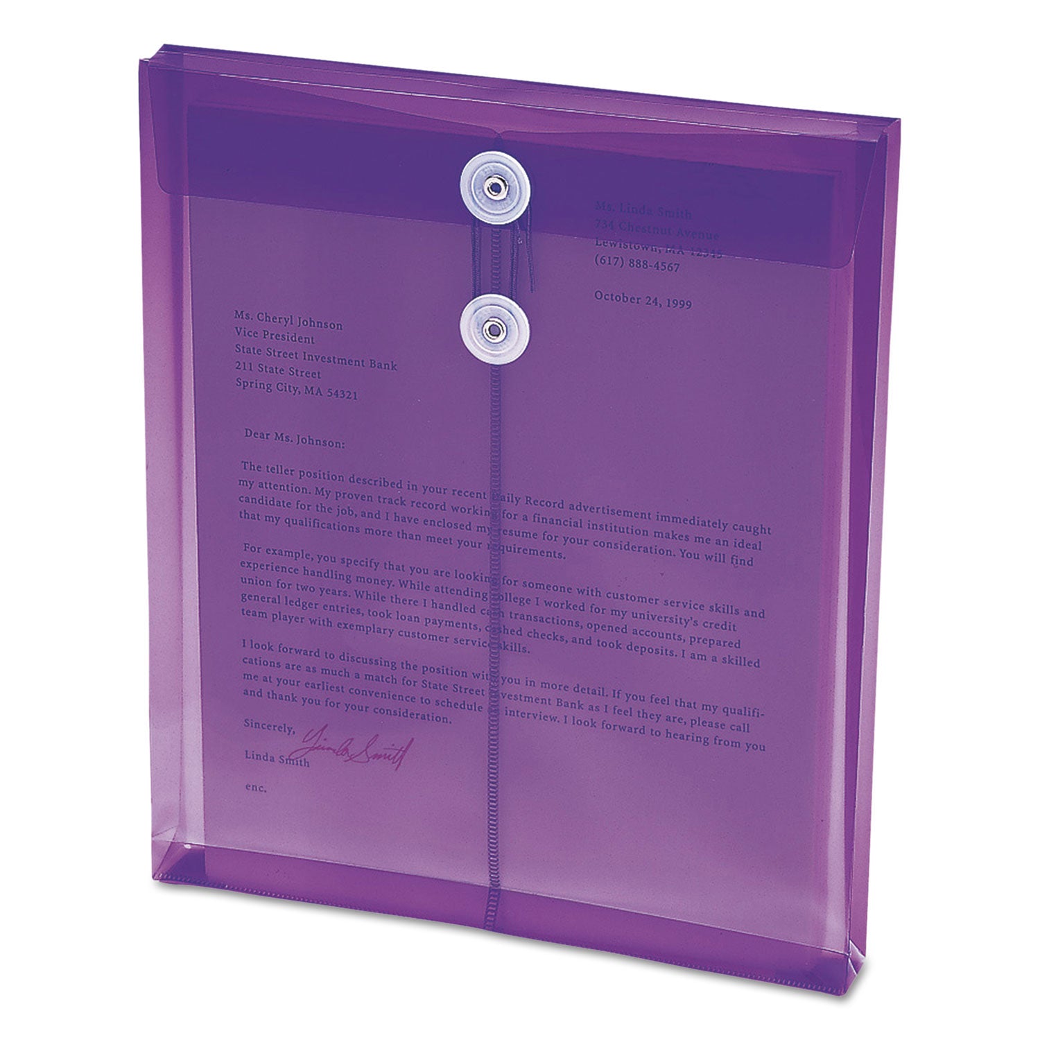 Smead™ Poly String and Button Interoffice Envelopes, Open-End (Vertical), 9.75 x 11.63, Transparent Purple, 5/Pack