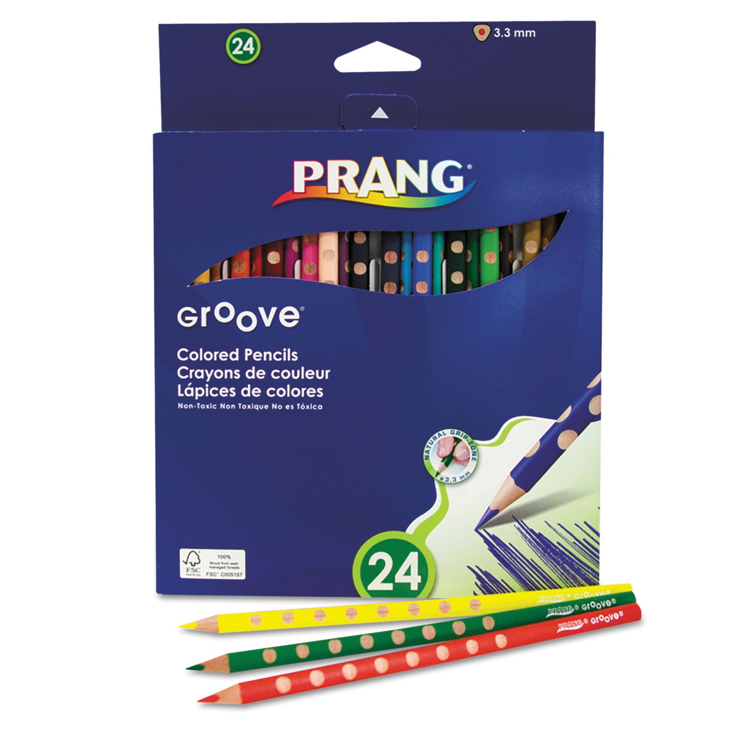 Prang® Groove Colored Pencils, 3.3 mm, 2B, Assorted Lead and Barrel Colors, 24/Pack