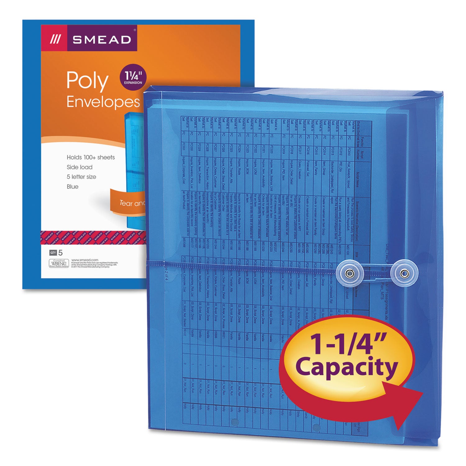 Smead™ Poly String and Button Interoffice Envelopes, Open-Side (Horizontal), 9.75 x 11.63, Transparent Blue, 5/Pack