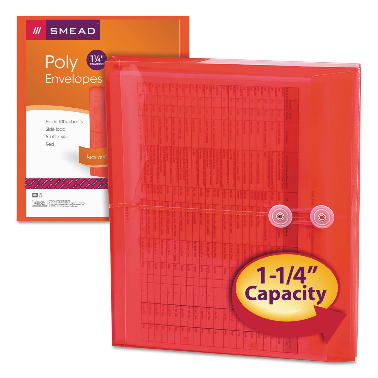 Smead™ Poly String and Button Interoffice Envelopes, Open-Side (Horizontal), 9.75 x 11.63, Transparent Red, 5/Pack