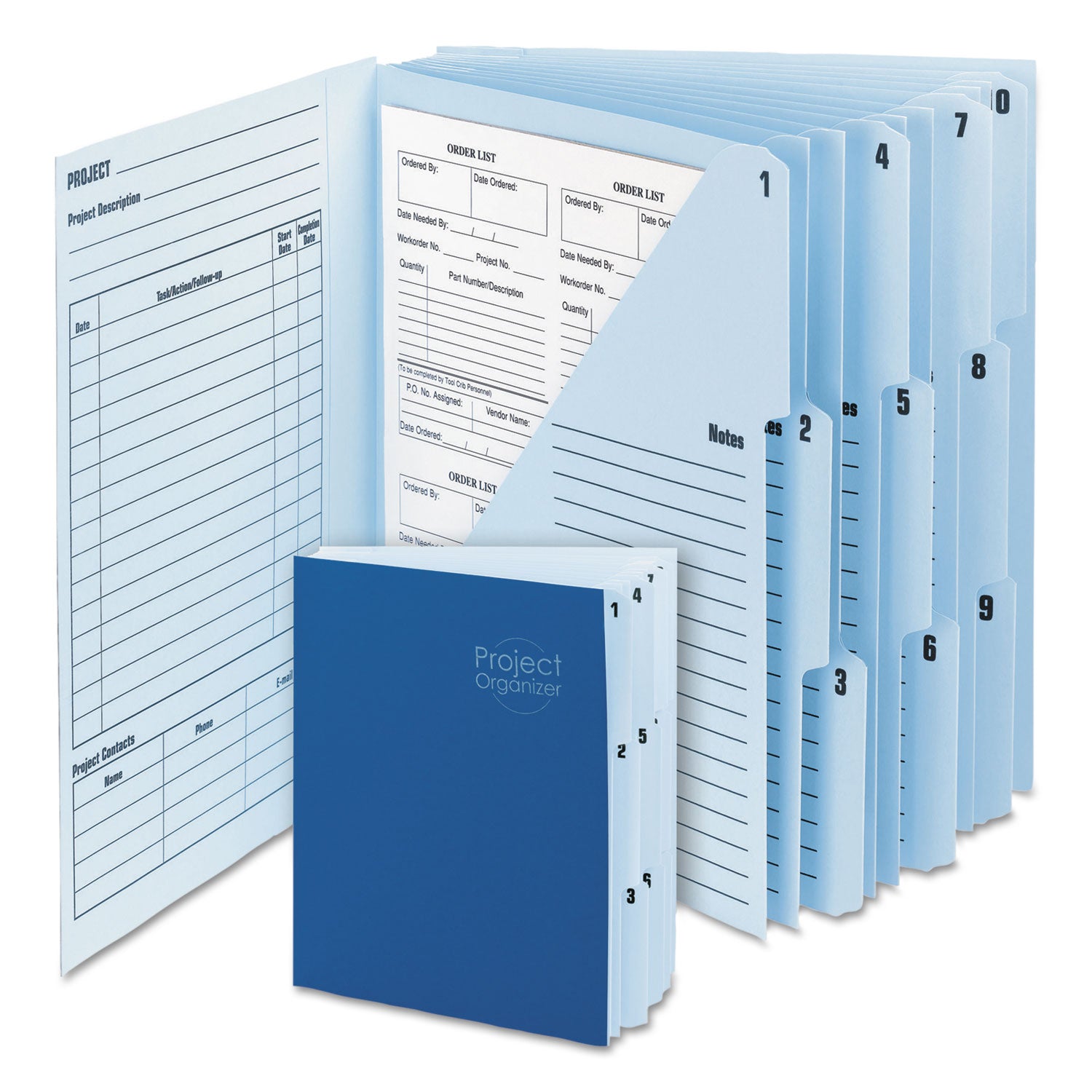 Smead™ 10-Pocket Project Organizer with Indexed Tabs (1-10), 10 Sections, Unpunched, 1/3-Cut Tabs, Letter Size, Lake Blue/Navy Blue