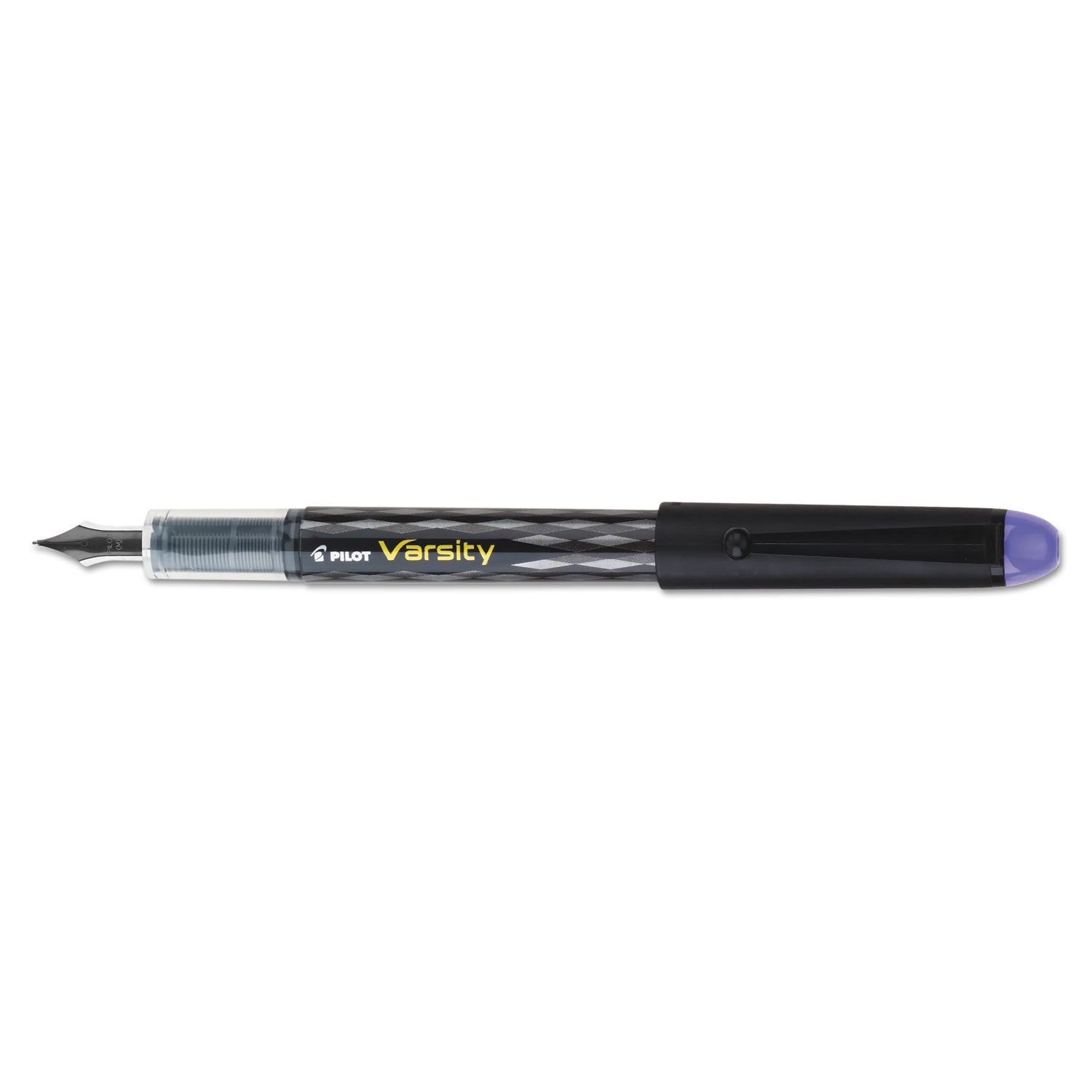 Pilot® Varsity Fountain Pen, Medium 1 mm, Purple Ink, Clear/Black/Purple Barrel