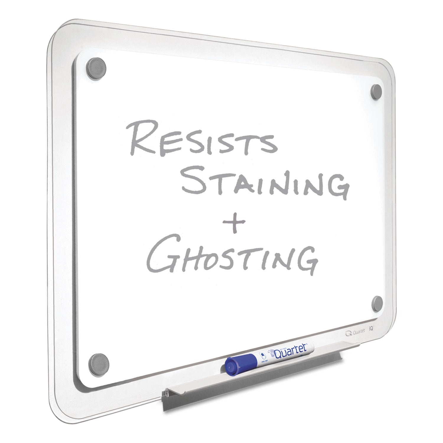 Quartet® iQ Total Erase Translucent-Edge Board, 36 x 23, White Surface, Clear Plastic Frame