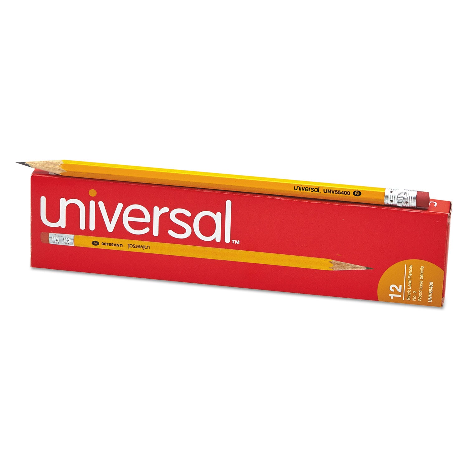 Universal™ #2 Woodcase Pencil, HB (#2), Black Lead, Yellow Barrel, Dozen