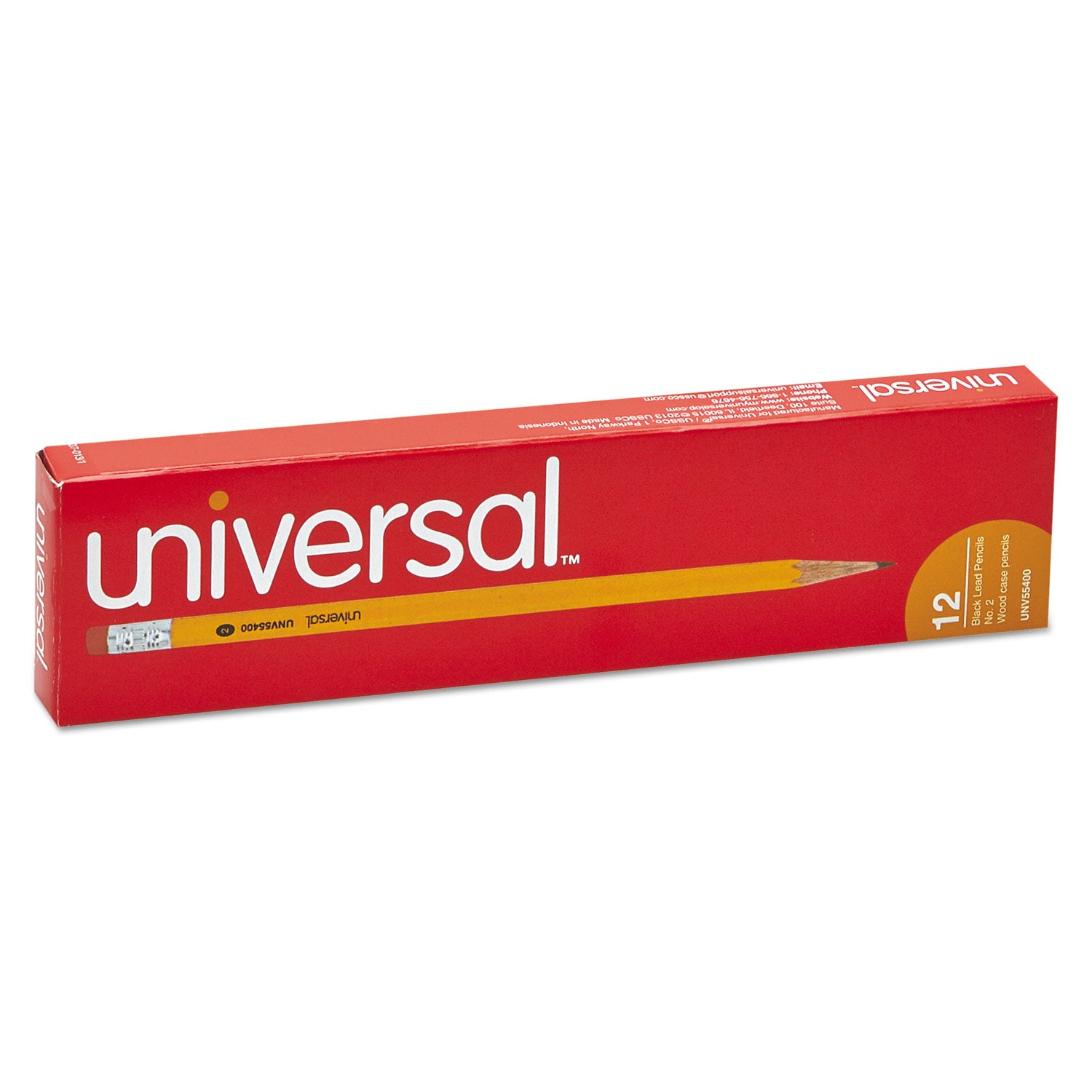 Universal™ #2 Woodcase Pencil, HB (#2), Black Lead, Yellow Barrel, Dozen