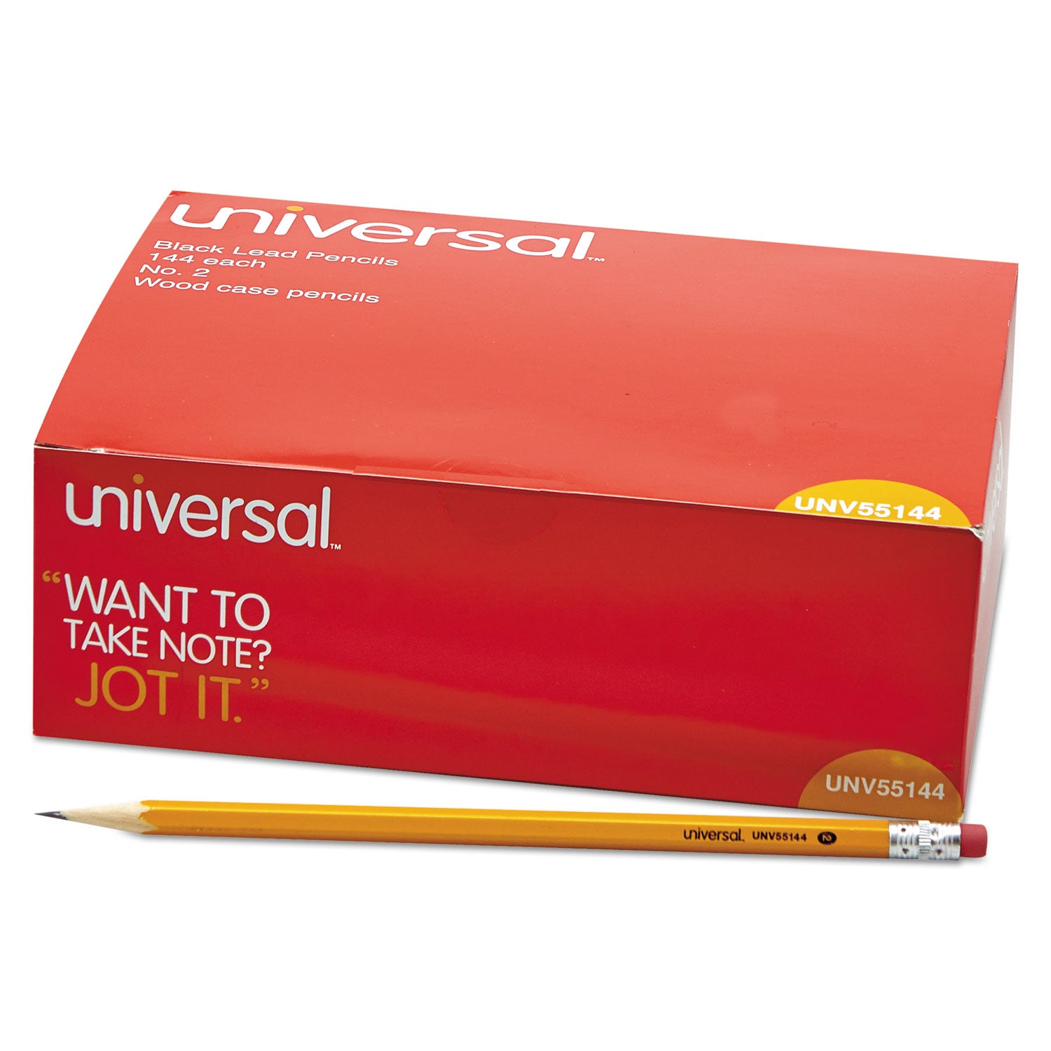 Universal™ #2 Woodcase Pencil Value Pack, HB (#2), Black Lead, Yellow Barrel, 144/Box