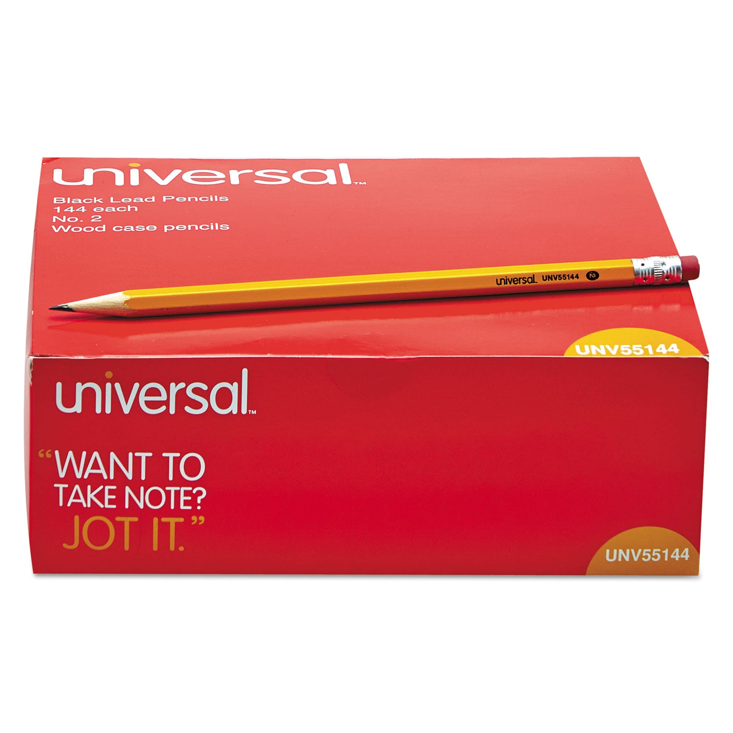 Universal™ #2 Woodcase Pencil Value Pack, HB (#2), Black Lead, Yellow Barrel, 144/Box