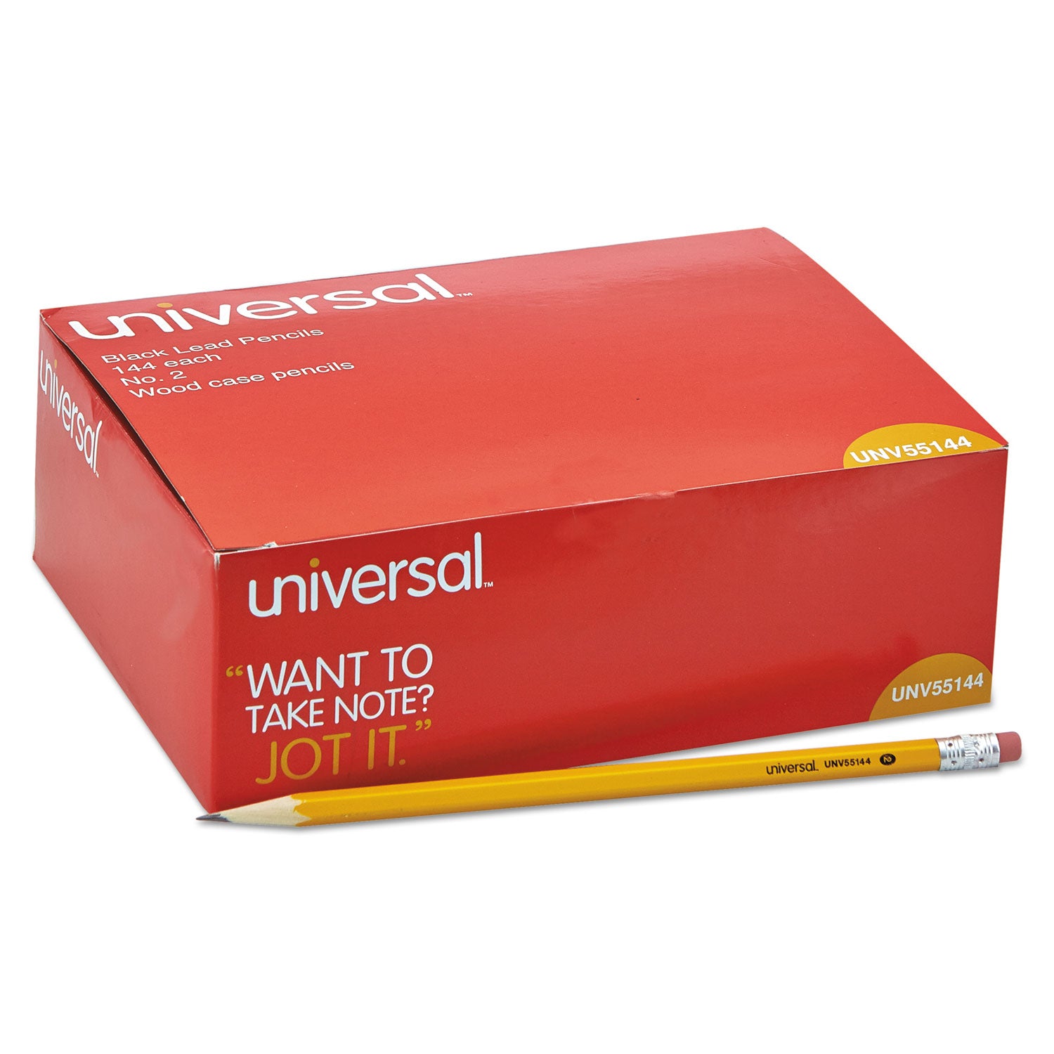 Universal™ #2 Woodcase Pencil Value Pack, HB (#2), Black Lead, Yellow Barrel, 144/Box