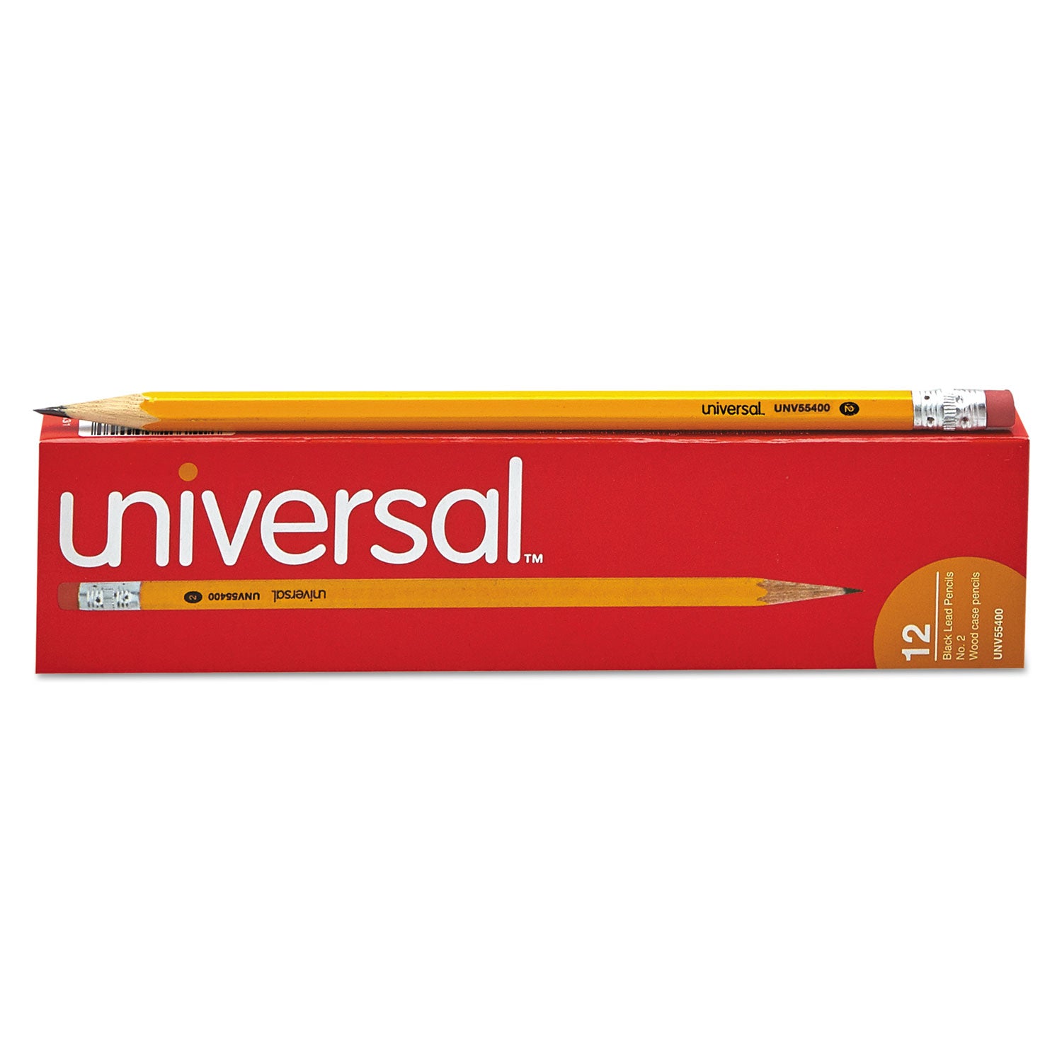 Universal™ #2 Woodcase Pencil, HB (#2), Black Lead, Yellow Barrel, Dozen