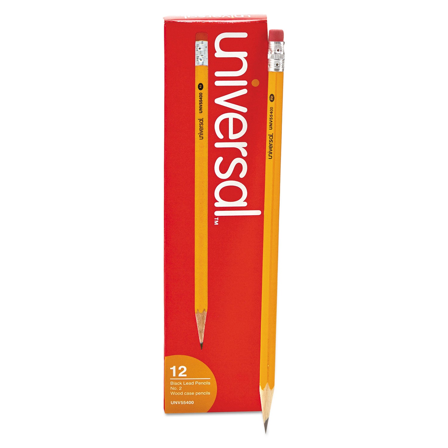 Universal™ #2 Woodcase Pencil, HB (#2), Black Lead, Yellow Barrel, Dozen