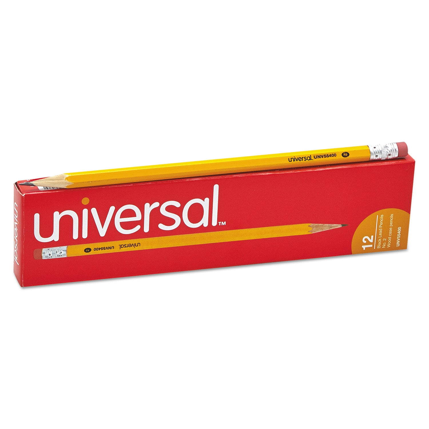 Universal™ #2 Woodcase Pencil, HB (#2), Black Lead, Yellow Barrel, Dozen