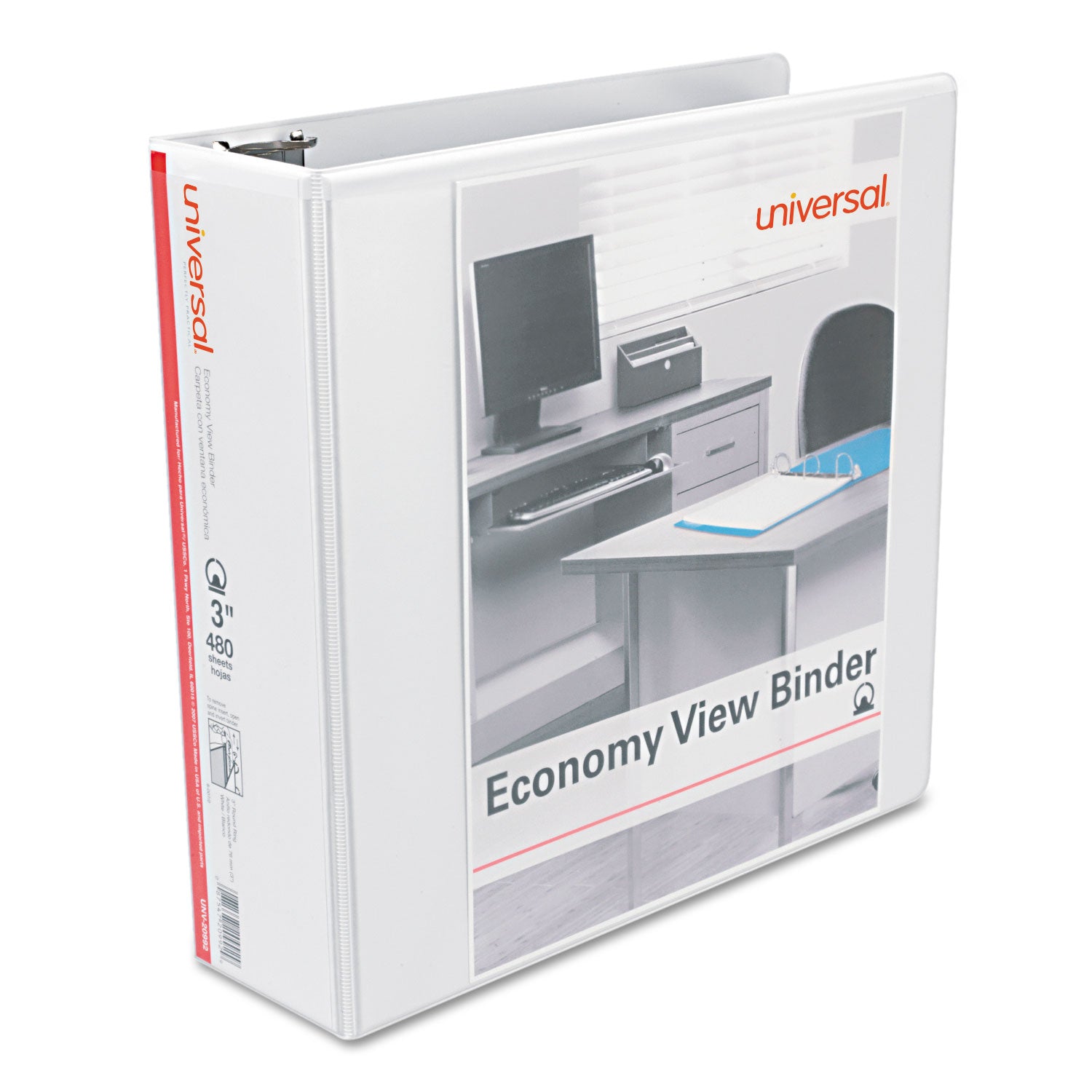 Universal® Economy Round Ring View Binder, 3 Rings, 3" Capacity, 11 x 8.5, White