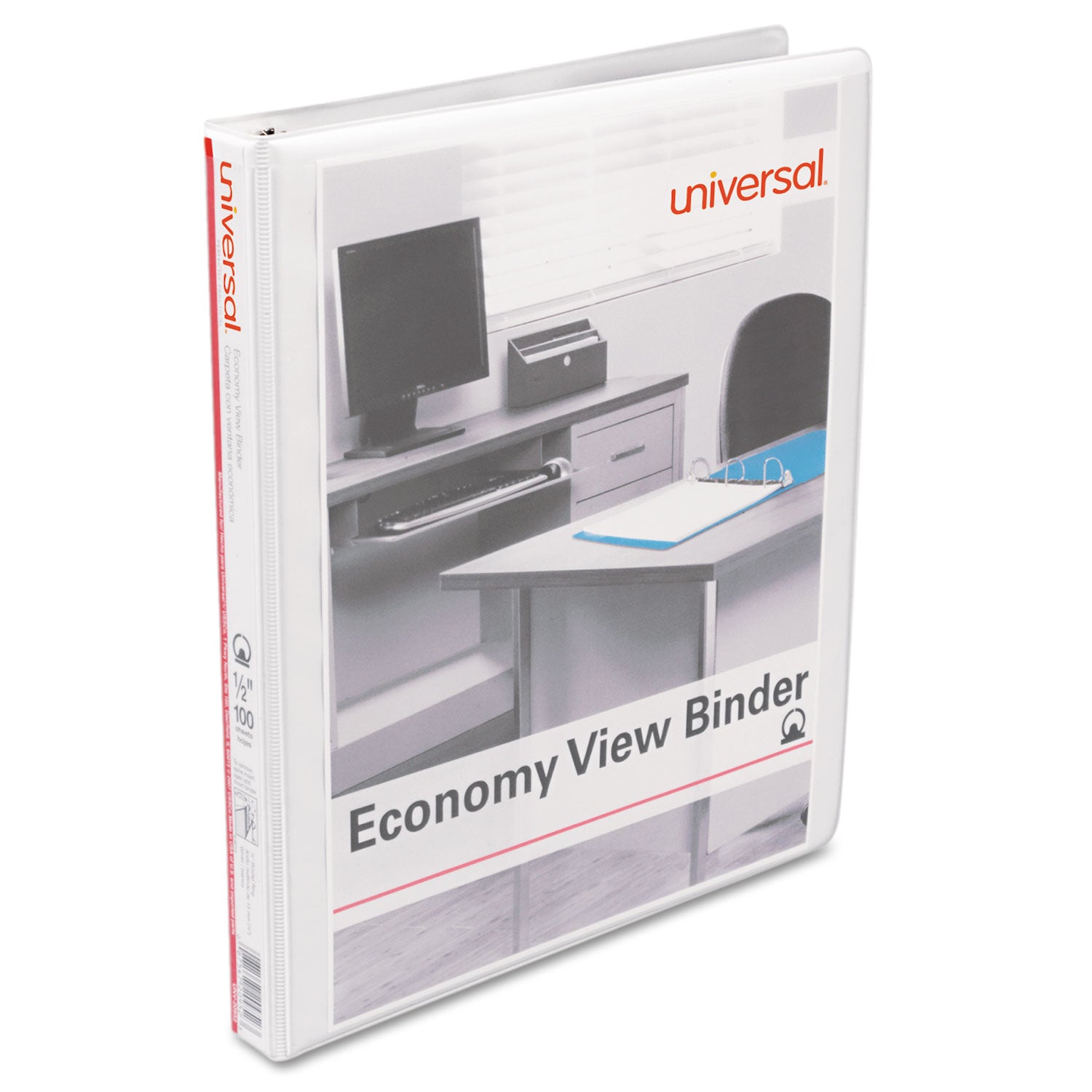 Universal® Economy Round Ring View Binder, 3 Rings, 0.5" Capacity, 11 x 8.5, White