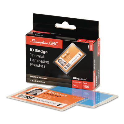 ACCO BRANDS, INC. UltraClear Thermal Laminating Pouches, 5 mil, 3.88" x 2.63", Gloss Clear, 100/Box - Flipcost