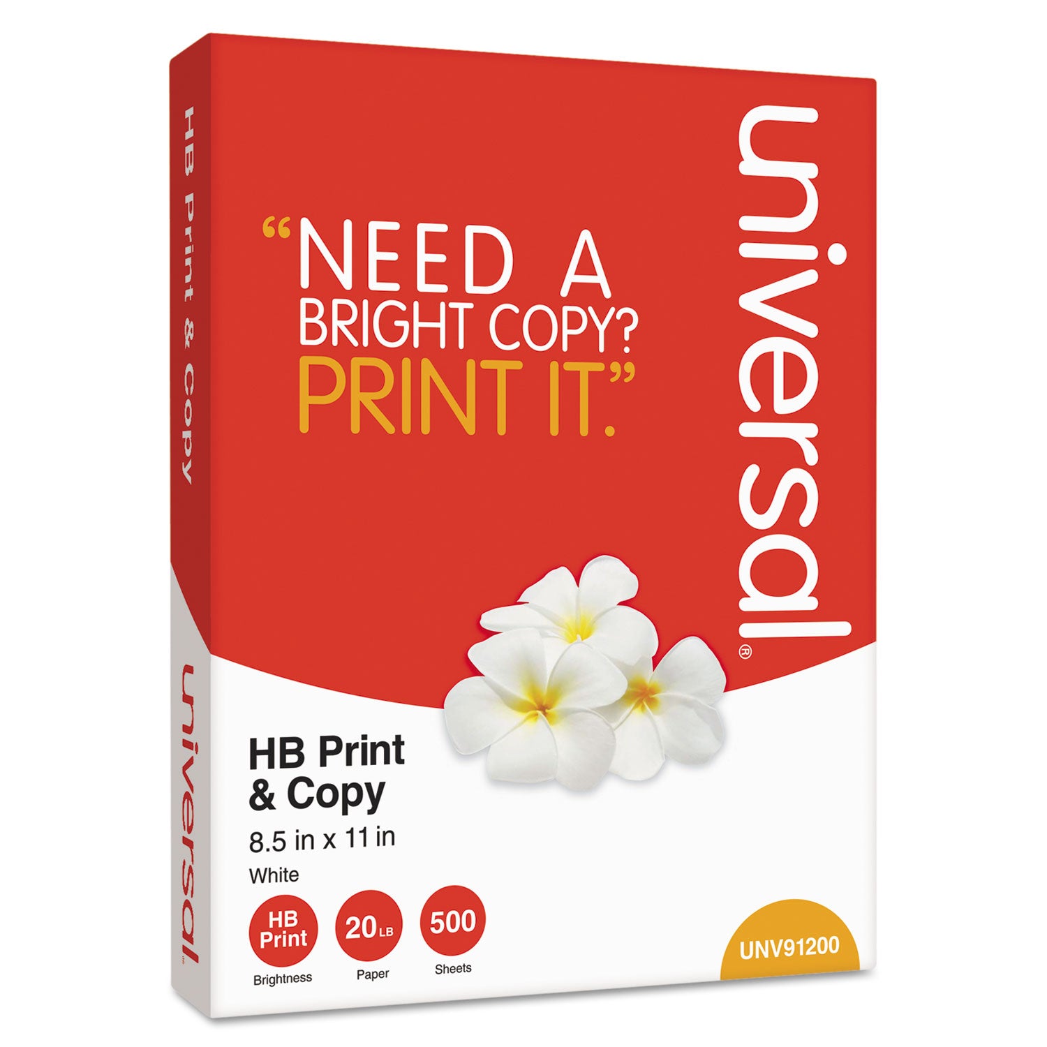 Universal® High-Bright Multipurpose Paper, 20 lb Bond Weight, 8.5 x 11, White, 500 Sheets/Ream, 10 Reams/Carton