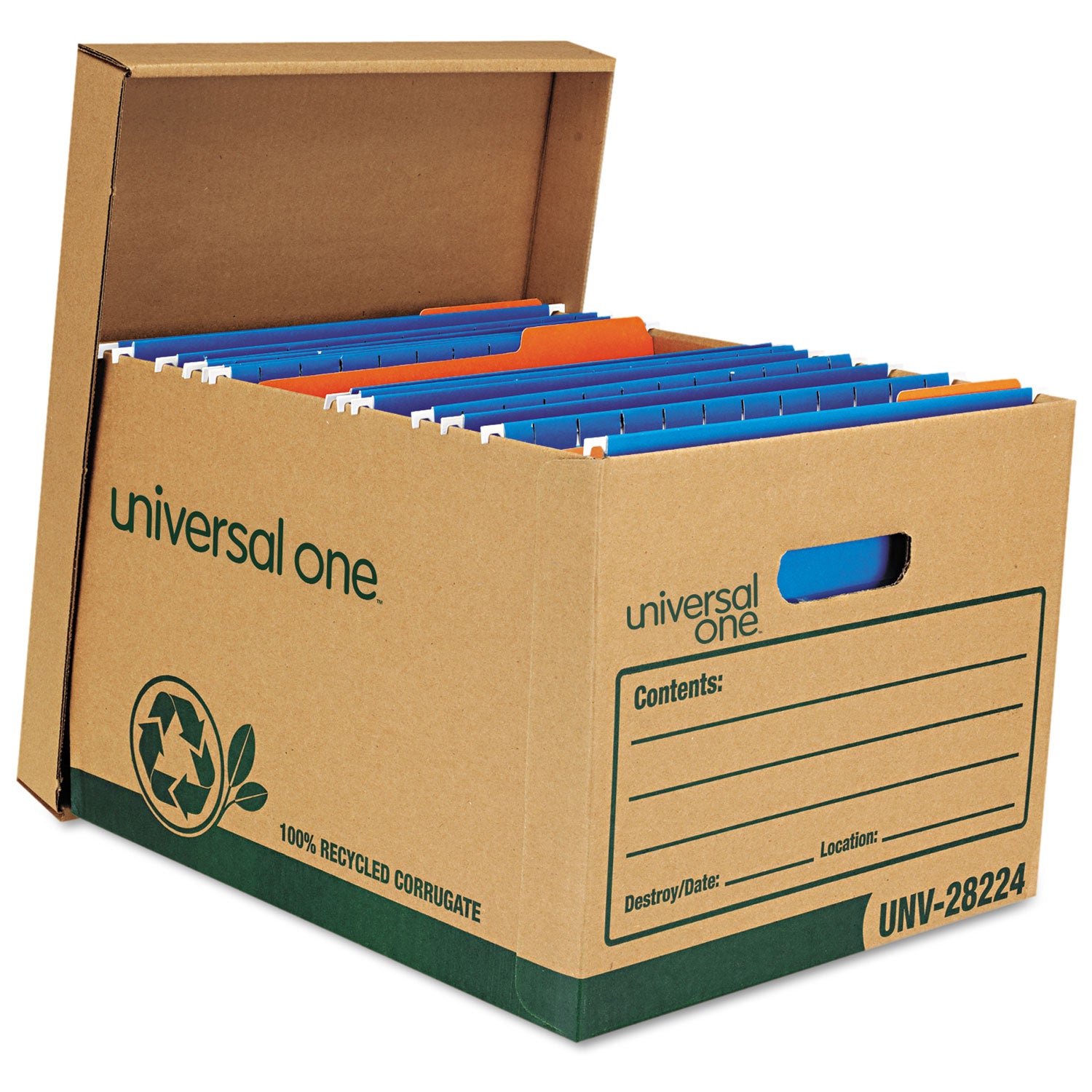 Universal® Recycled Heavy-Duty Record Storage Box, Letter/Legal Files, Kraft/Green, 12/Carton