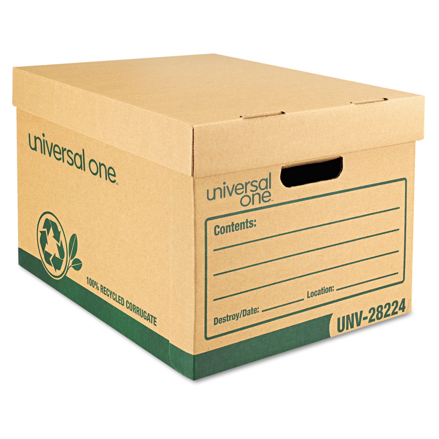 Universal® Recycled Heavy-Duty Record Storage Box, Letter/Legal Files, Kraft/Green, 12/Carton