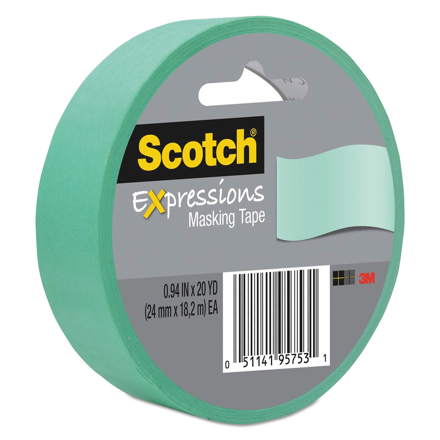 Expressions Masking Tape, 3" Core, 0.94" x 20 yds, Mint Green