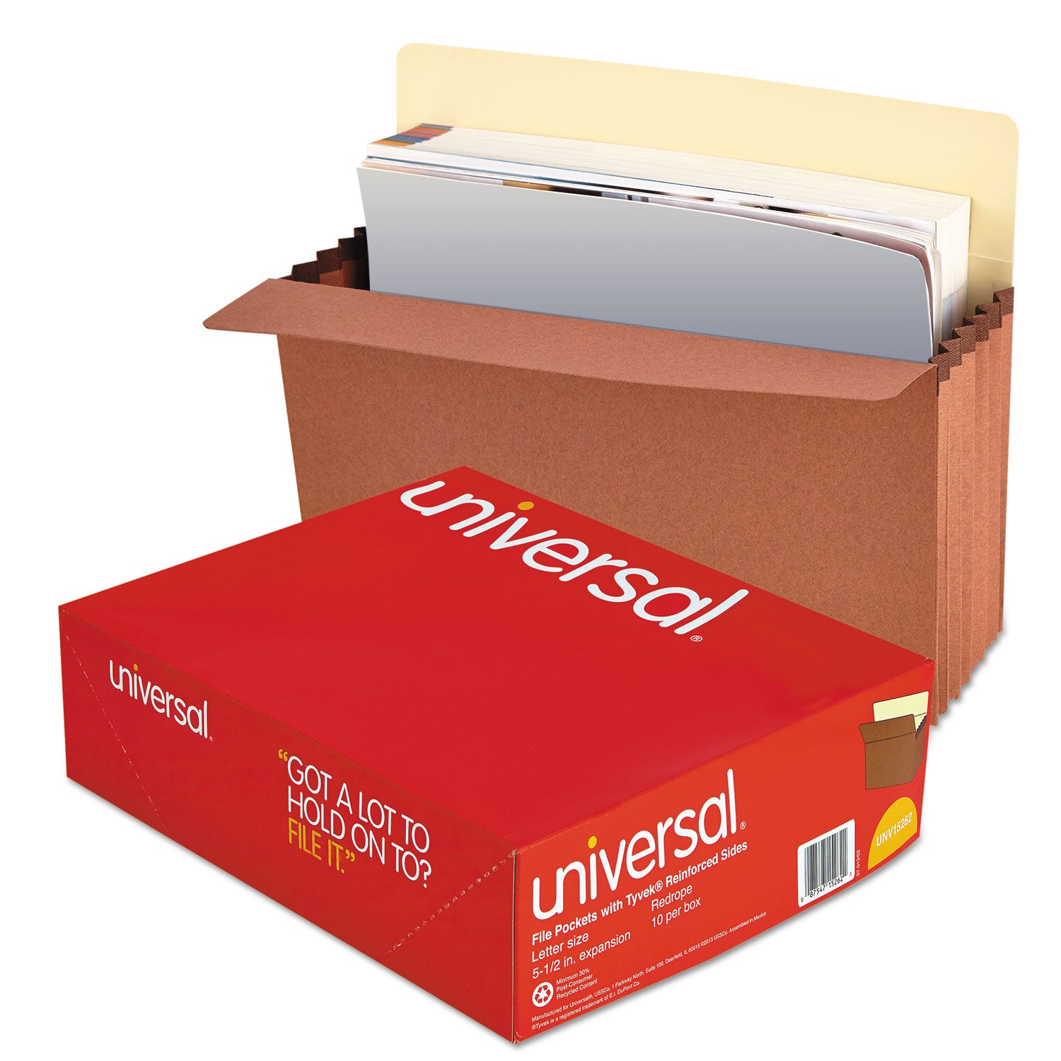 Universal® Redrope Expanding File Pockets, 5.25" Expansion, Letter Size, Redrope, 10/Box