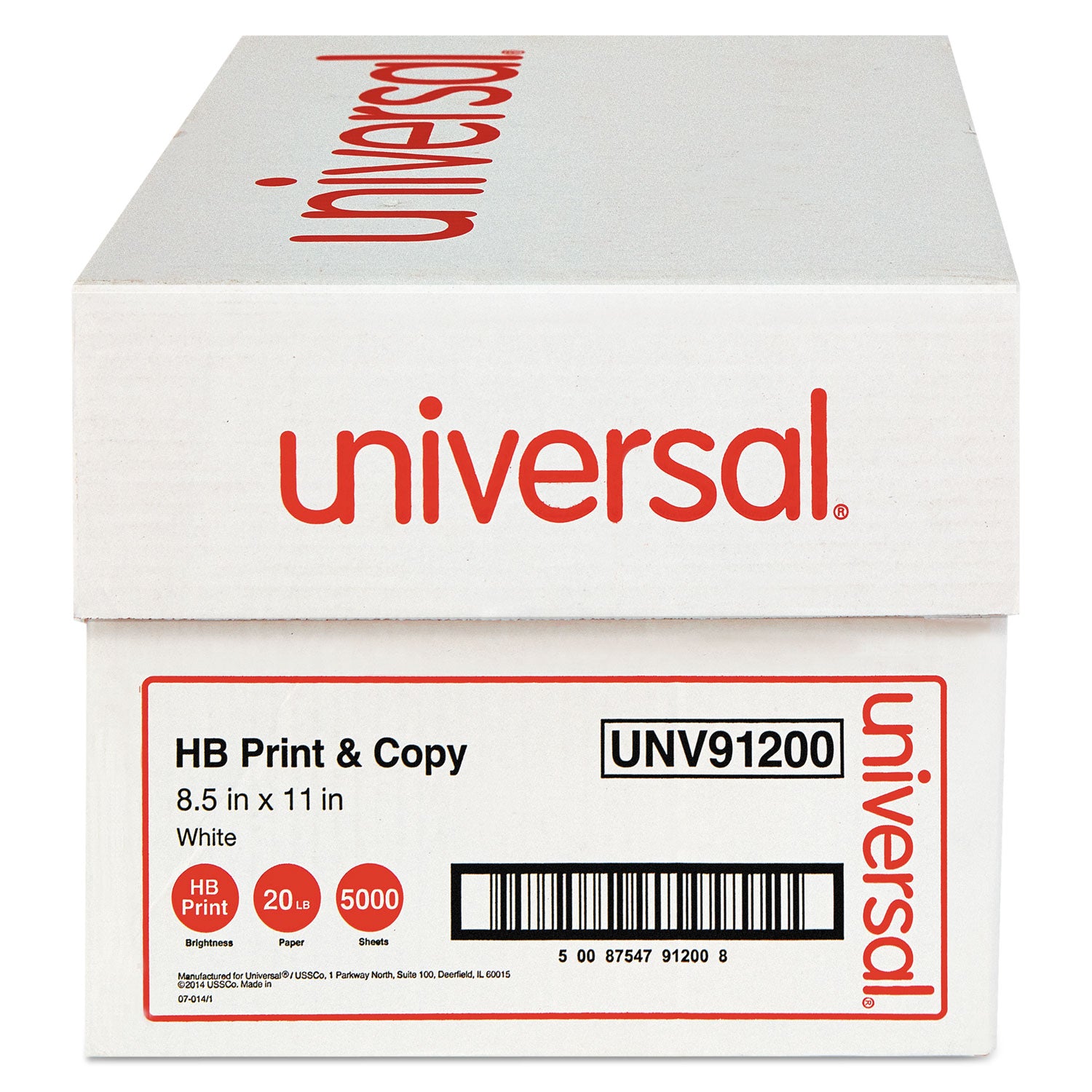 Universal® High-Bright Multipurpose Paper, 20 lb Bond Weight, 8.5 x 11, White, 500 Sheets/Ream, 10 Reams/Carton