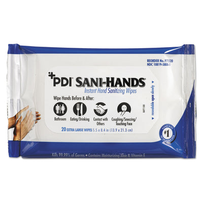 Sani Professional® PDI Sani-Hands Instant Hand Sanitizing Wipes, 1-Ply, 5.5 x 8.4, White, 20/Pack, 48 Packs/Carton Flipcost Flipcost
