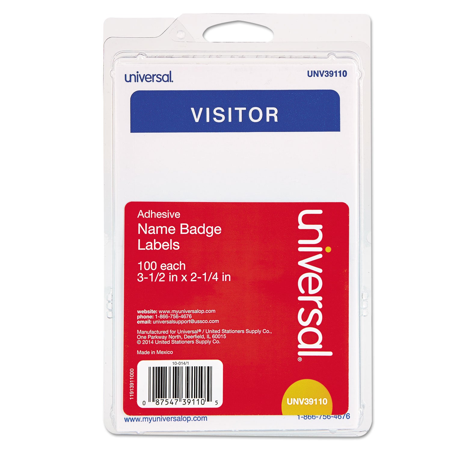 Visitor Self-Adhesive Name Badges, 3.5 x 2.25, White/Blue, 100/Pack