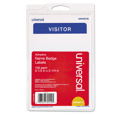 Visitor Self-Adhesive Name Badges, 3.5 x 2.25, White/Blue, 100/Pack Flipcost Flipcost