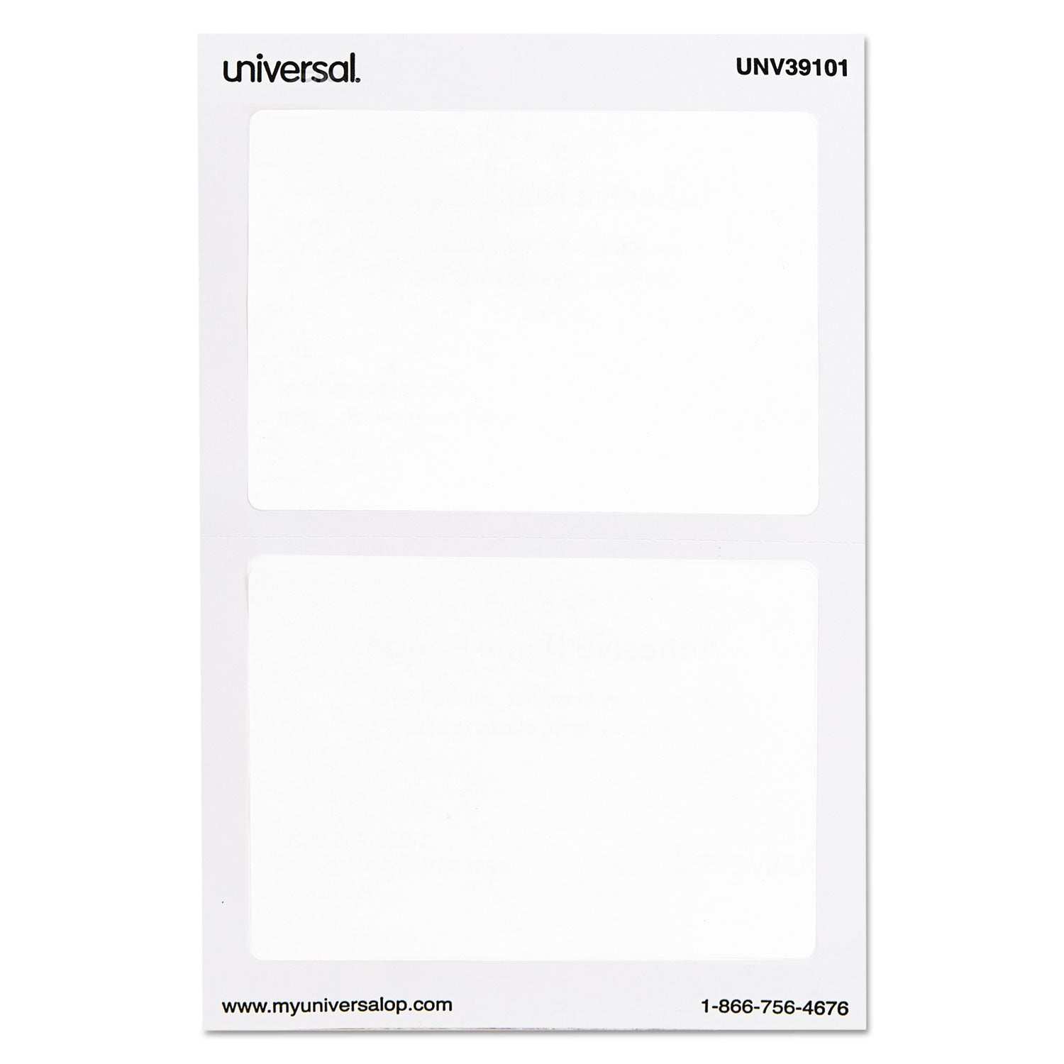 Universal® Plain Self-Adhesive Name Badges, 3 1/2 x 2 1/4, White, 100/Pack