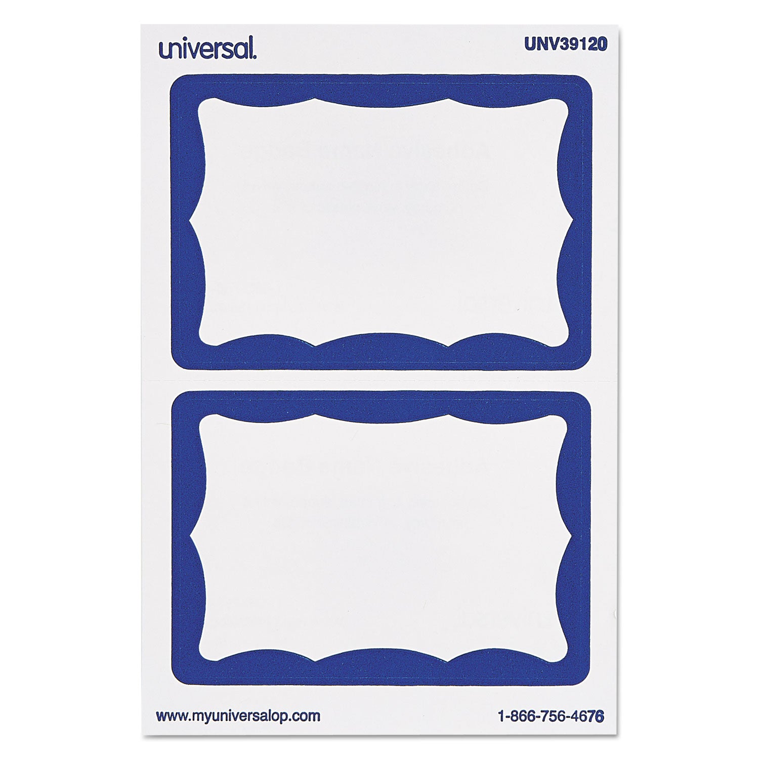 Universal® Border-Style Self-Adhesive Name Badges, 3 1/2 x 2 1/4, White/Blue, 100/Pack