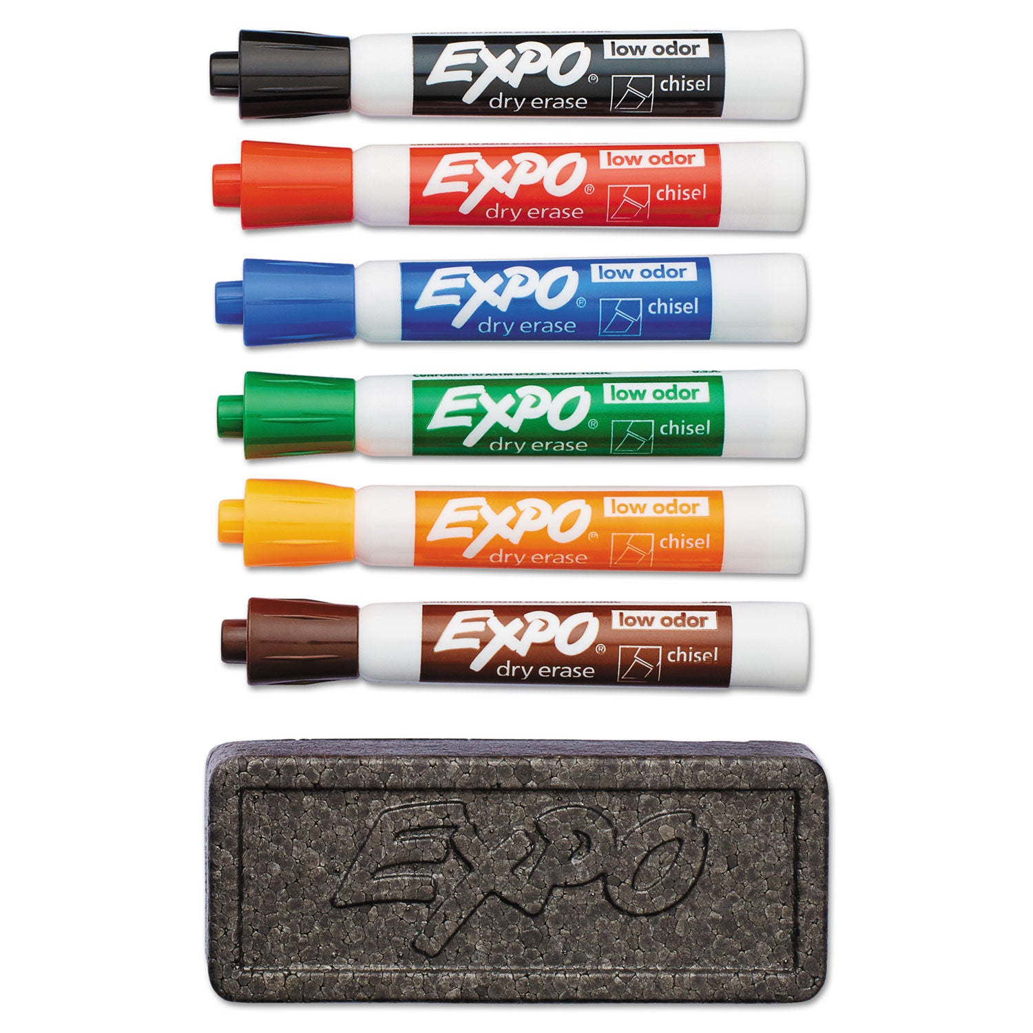 EXPO® Low-Odor Dry Erase Marker and Organizer Kit, Broad Chisel Tip, Assorted Colors, 6/Set