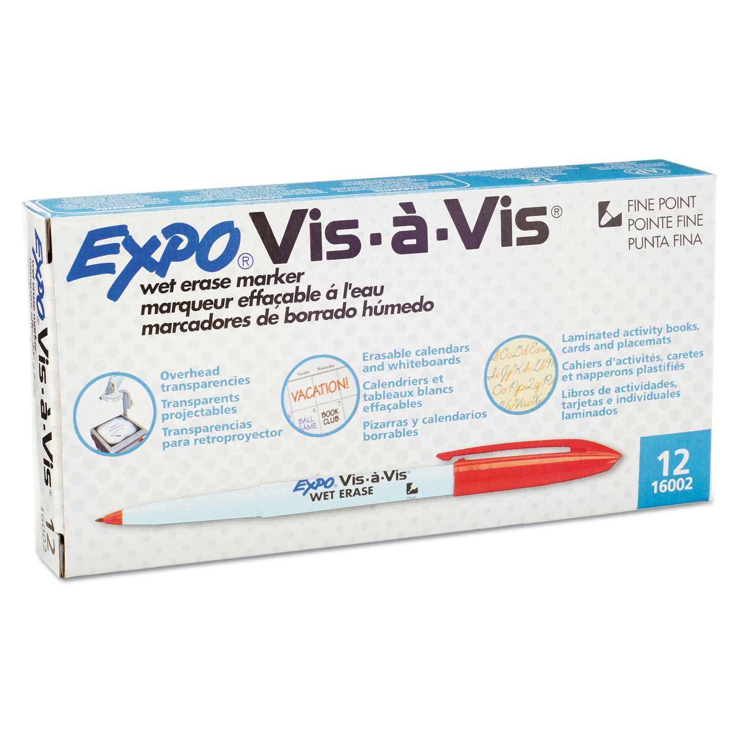 EXPO® Vis-a-Vis Wet Erase Marker, Fine Bullet Tip, Red, Dozen