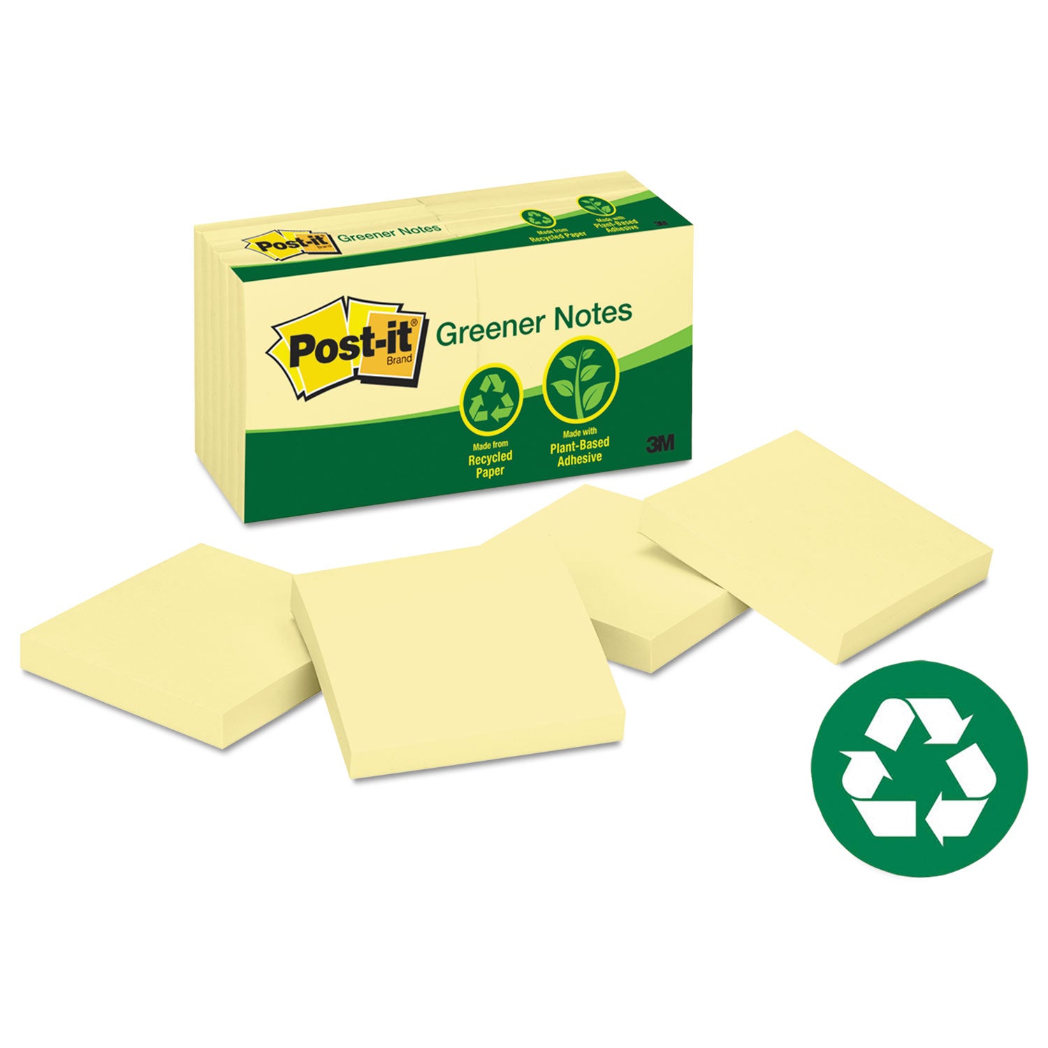 Original Recycled Note Pads, 3" x 3", Canary Yellow, 100 Sheets/Pad, 12 Pads/Pack