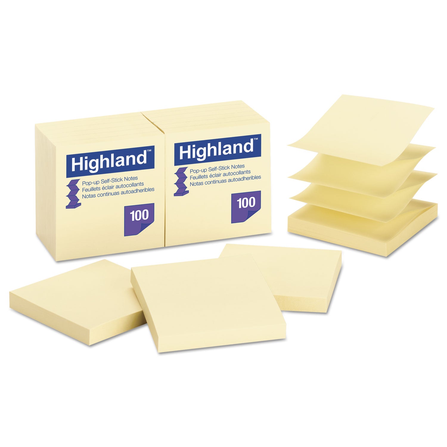 Self-Stick Pop-up Notes, 3" x 3", Yellow, 100 Sheets/Pad, 12 Pads/Pack