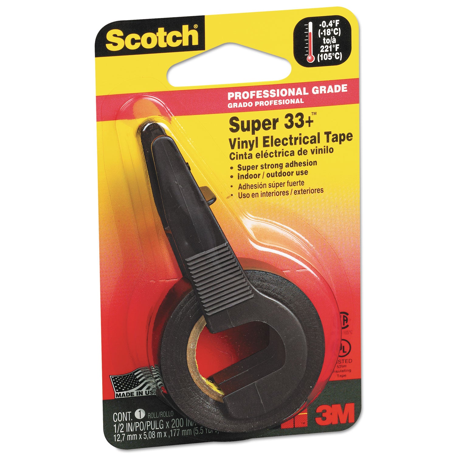 Super 33+ Vinyl Electrical Tape with Dispenser, 1" Core, 0.5" x 5.5 yds, Black