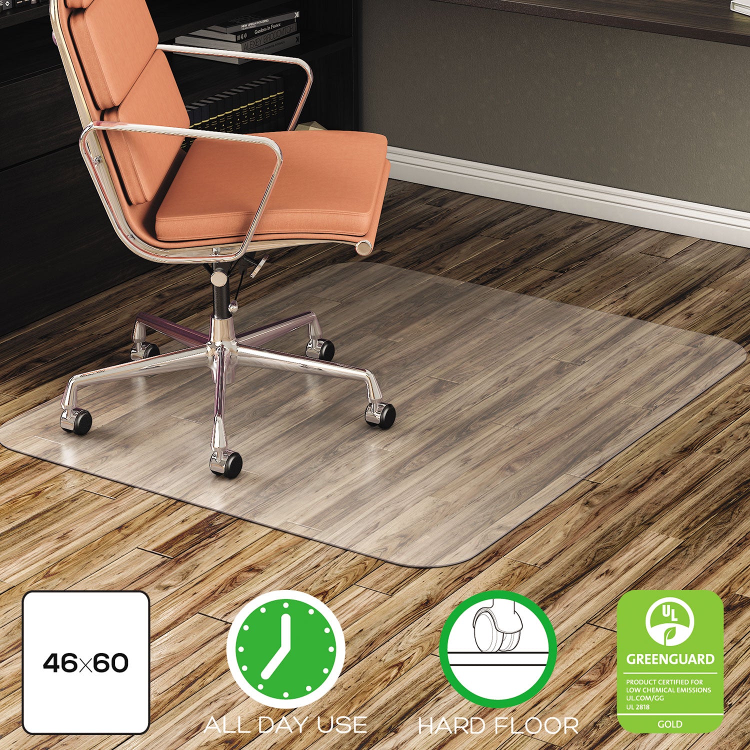 EconoMat All Day Use Chair Mat for Hard Floors, Flat Packed, 46 x 60, Clear