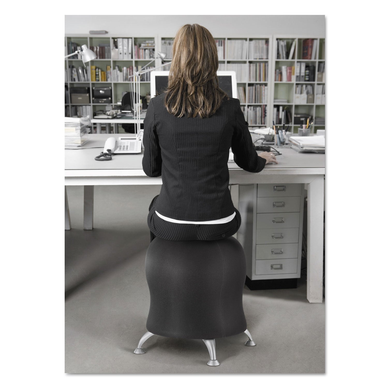 Safco® Zenergy Ball Chair, Backless, Supports Up to 250 lb, Black Fabric Seat, Silver Base