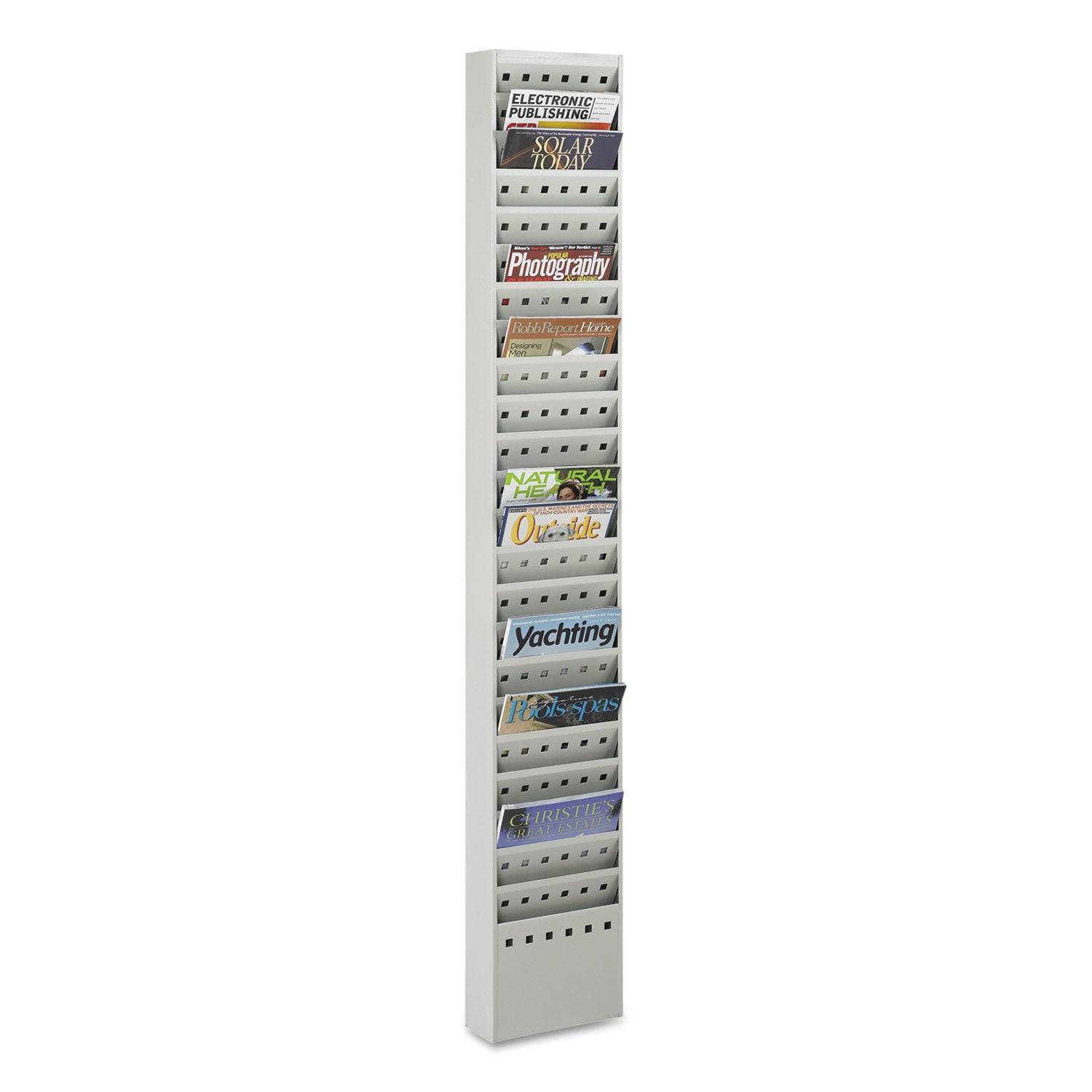 Safco® Steel Magazine Rack, 23 Compartments, 10w x 4d x 65.5h, Gray