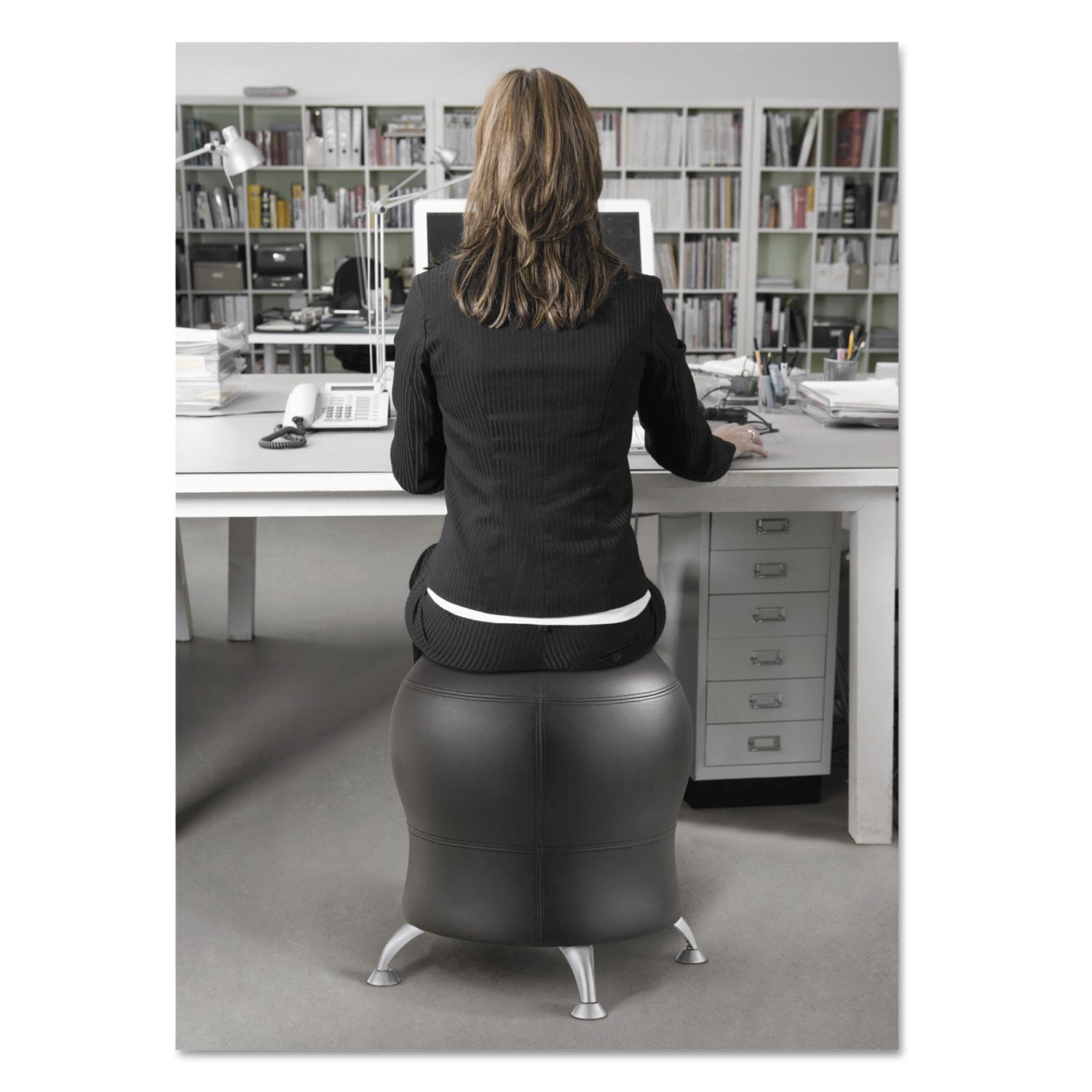 Safco® Zenergy Ball Chair, Backless, Supports Up to 250 lb, Black Vinyl Seat, Silver Base