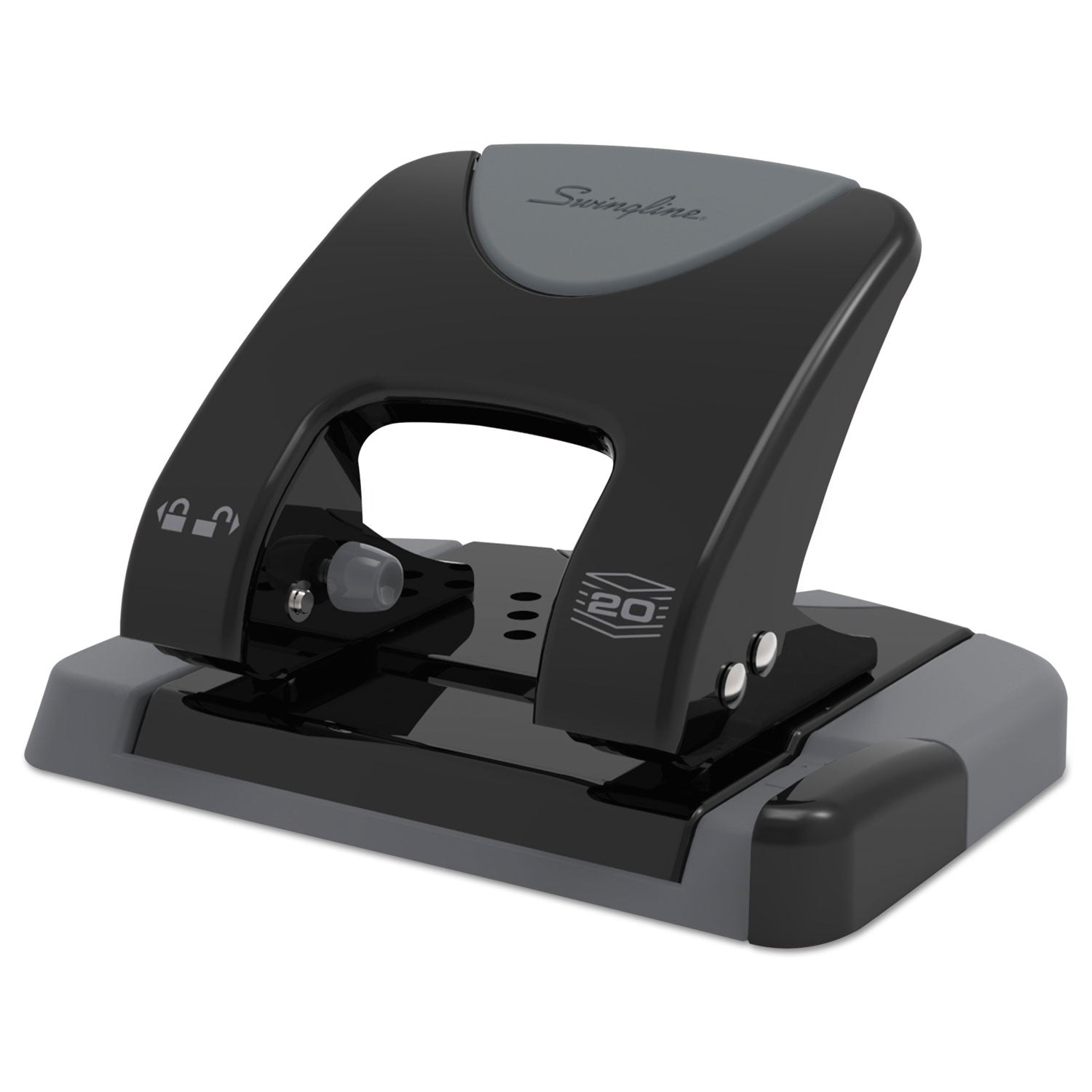 20-Sheet SmartTouch Two-Hole Punch, 9/32" Holes, Black/Gray