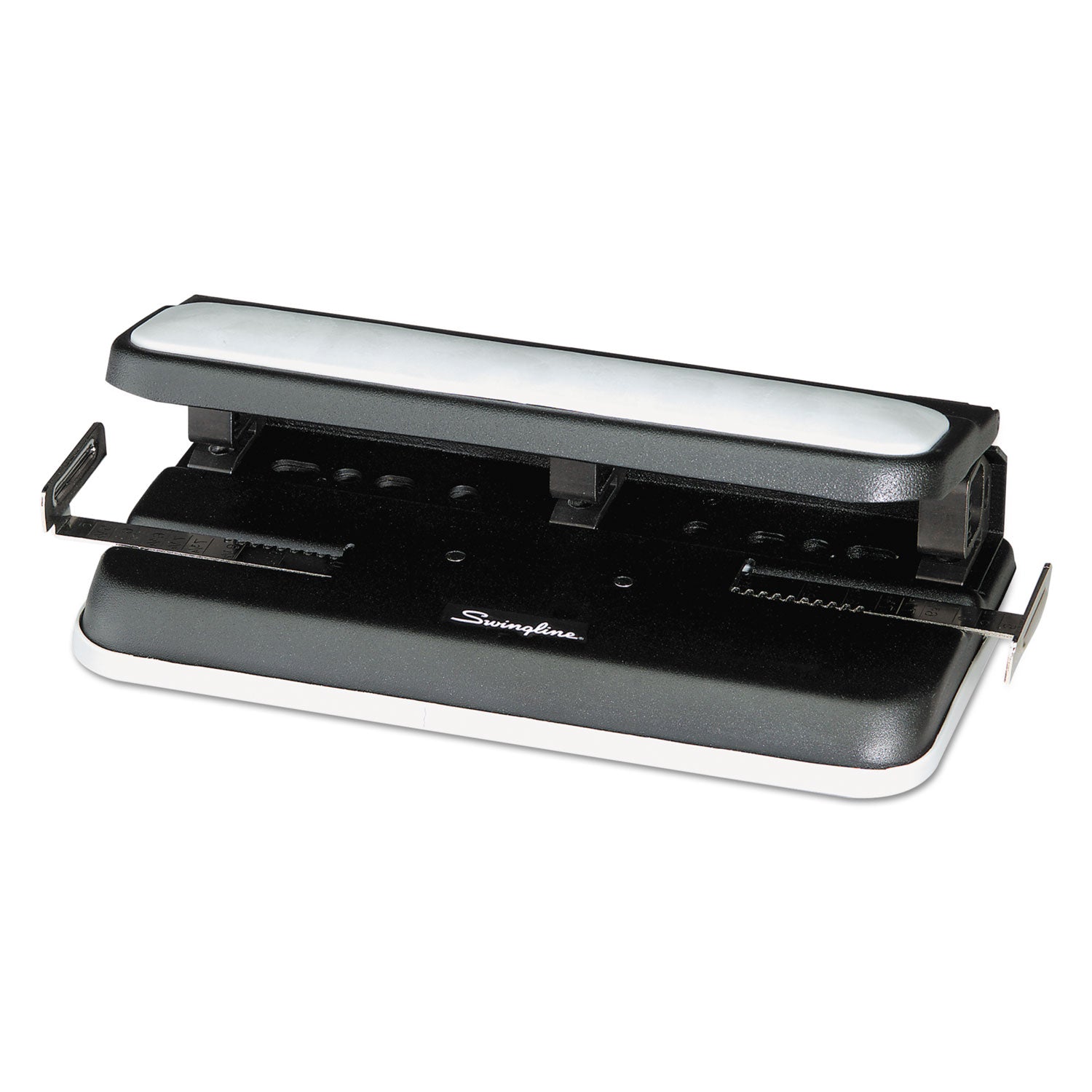 Swingline® 32-Sheet Easy Touch Two- to Three-Hole Punch with Cintamatic Centering, 9/32" Holes, Black/Gray