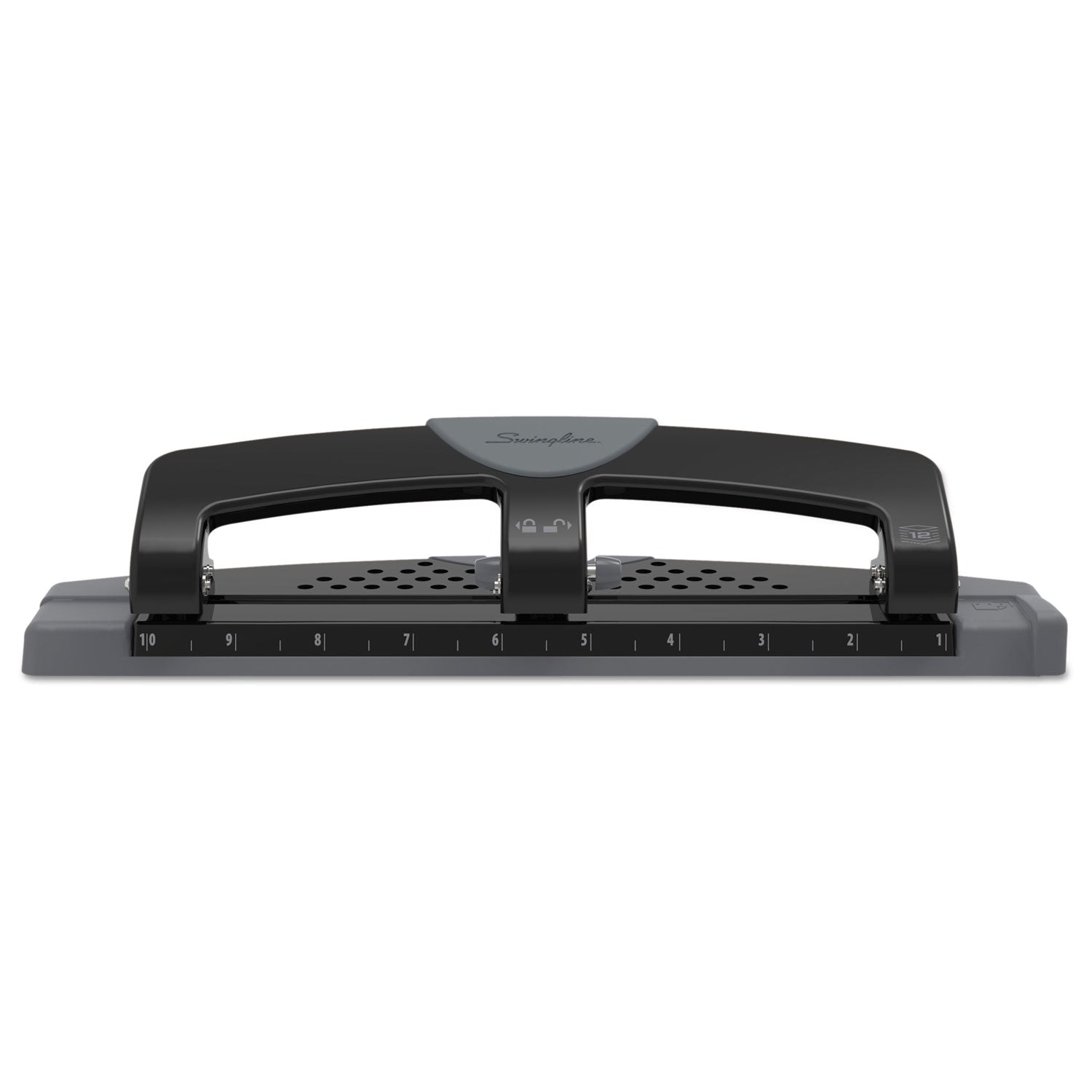 Swingline® 12-Sheet SmartTouch Three-Hole Punch, 9/32" Holes, Black/Gray