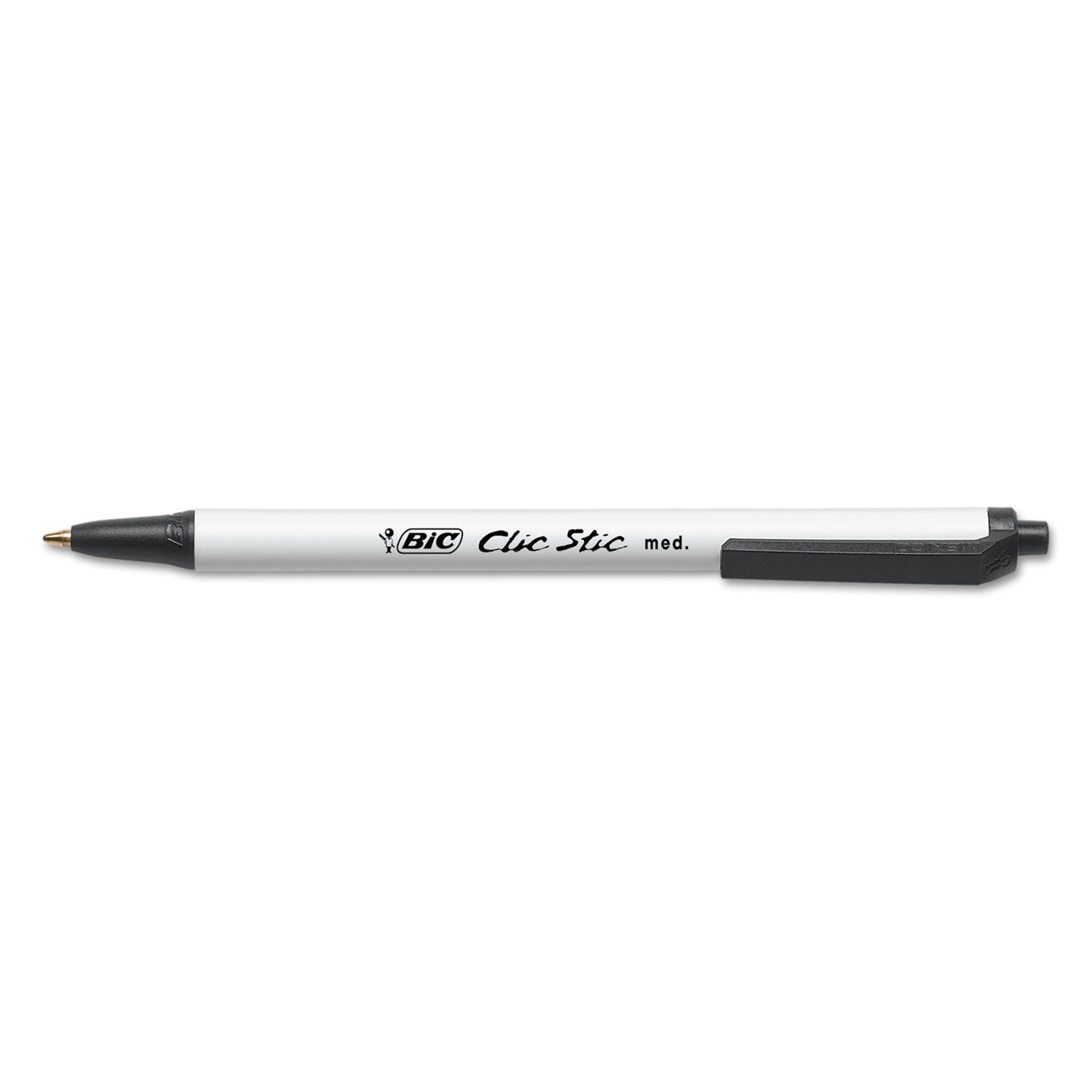 BIC® Clic Stic Ballpoint Pen, Retractable, Medium 1 mm, Black Ink, White Barrel, Dozen