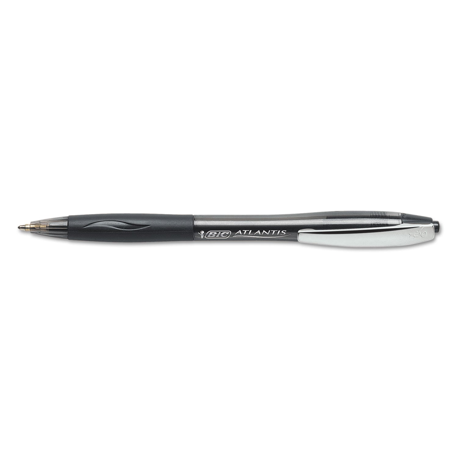 BIC® GLIDE Ballpoint Pen, Retractable, Medium 1 mm, Black Ink, Smoke/Black Barrel, Dozen